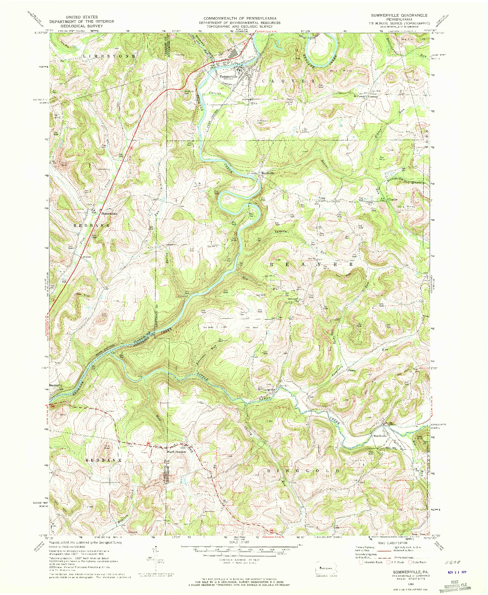 USGS 1:24000-SCALE QUADRANGLE FOR SUMMERVILLE, PA 1969