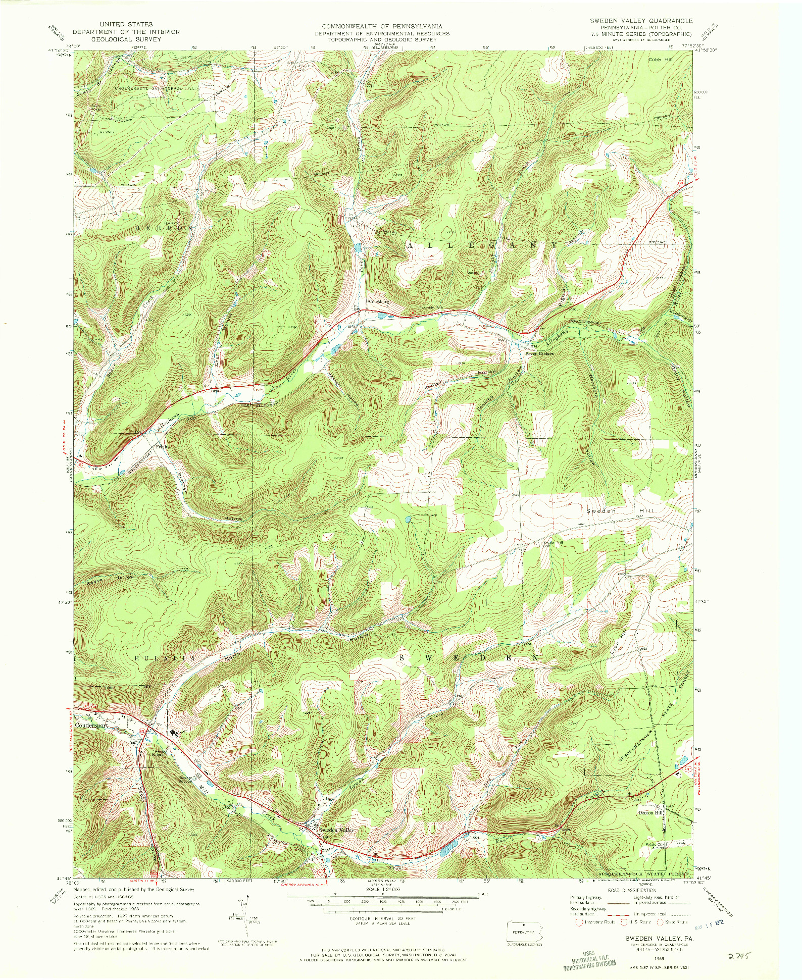 USGS 1:24000-SCALE QUADRANGLE FOR SWEDEN VALLEY, PA 1969