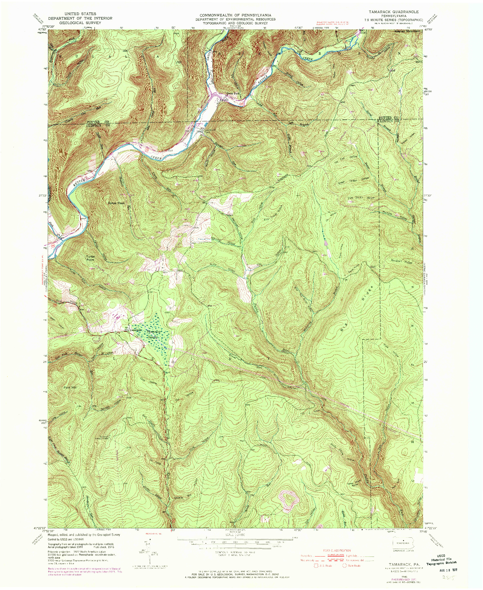 USGS 1:24000-SCALE QUADRANGLE FOR TAMARACK, PA 1946