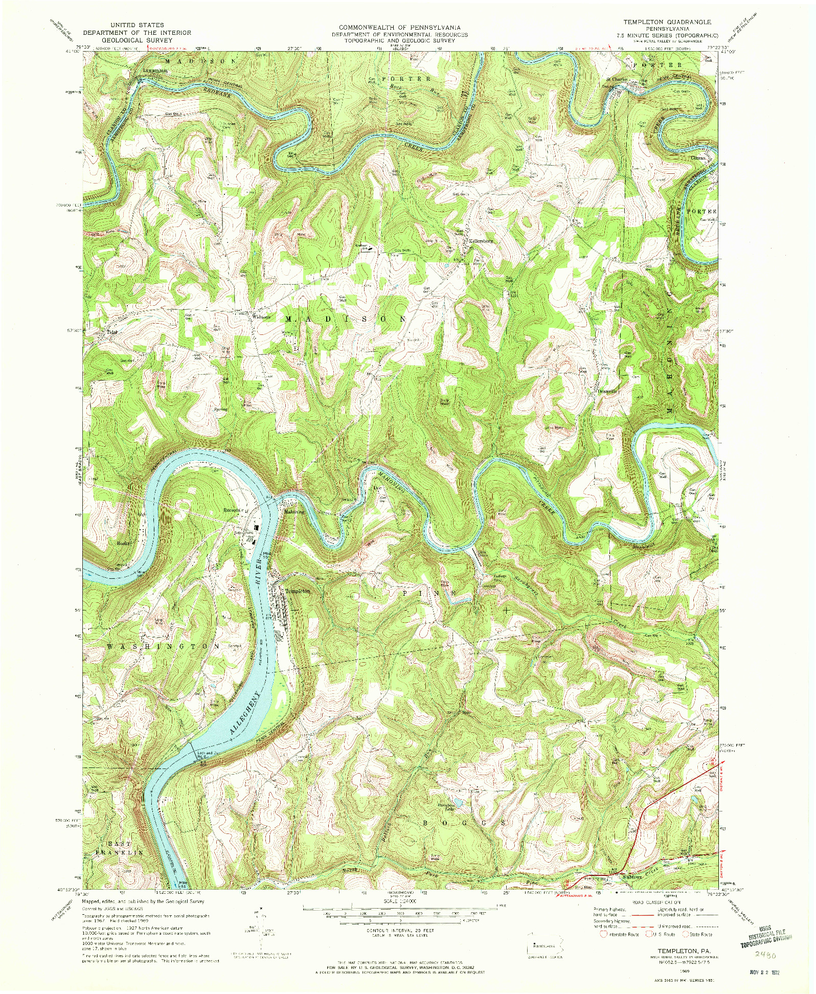 USGS 1:24000-SCALE QUADRANGLE FOR TEMPLETON, PA 1969