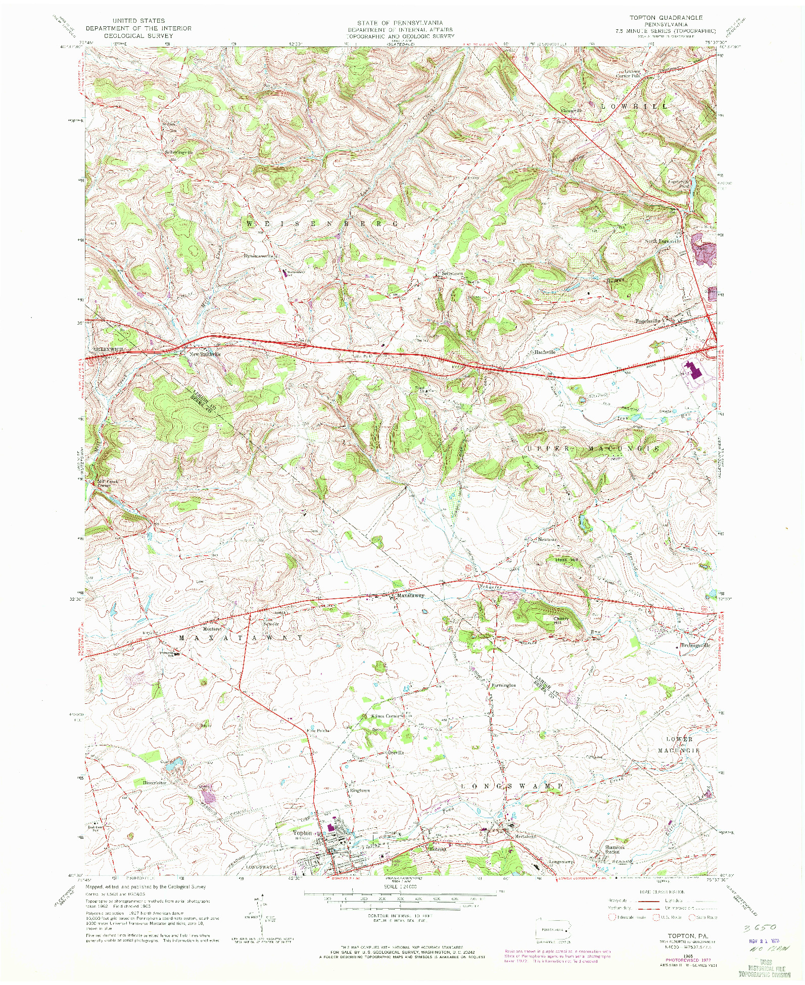 USGS 1:24000-SCALE QUADRANGLE FOR TOPTON, PA 1965