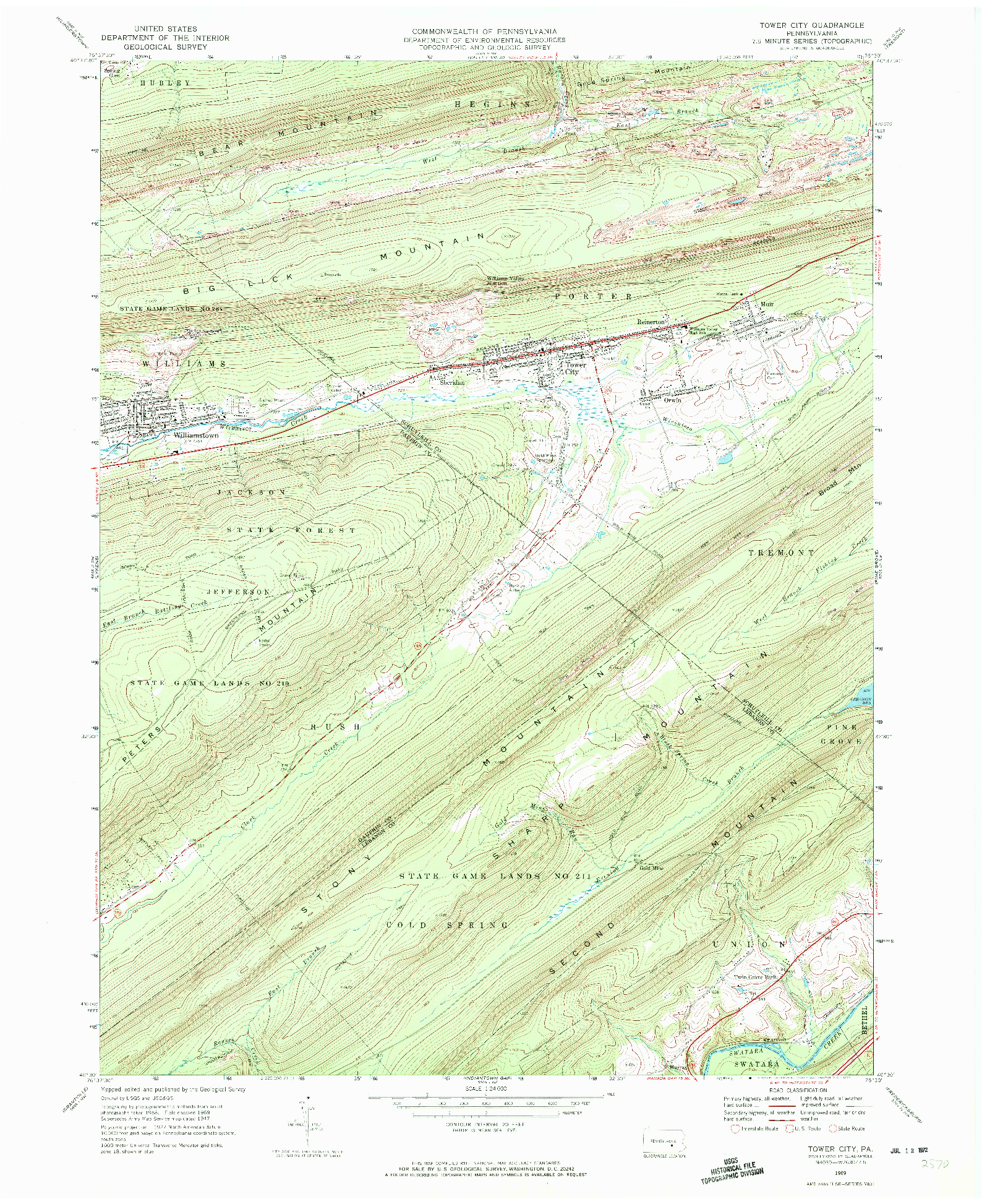 USGS 1:24000-SCALE QUADRANGLE FOR TOWER CITY, PA 1969