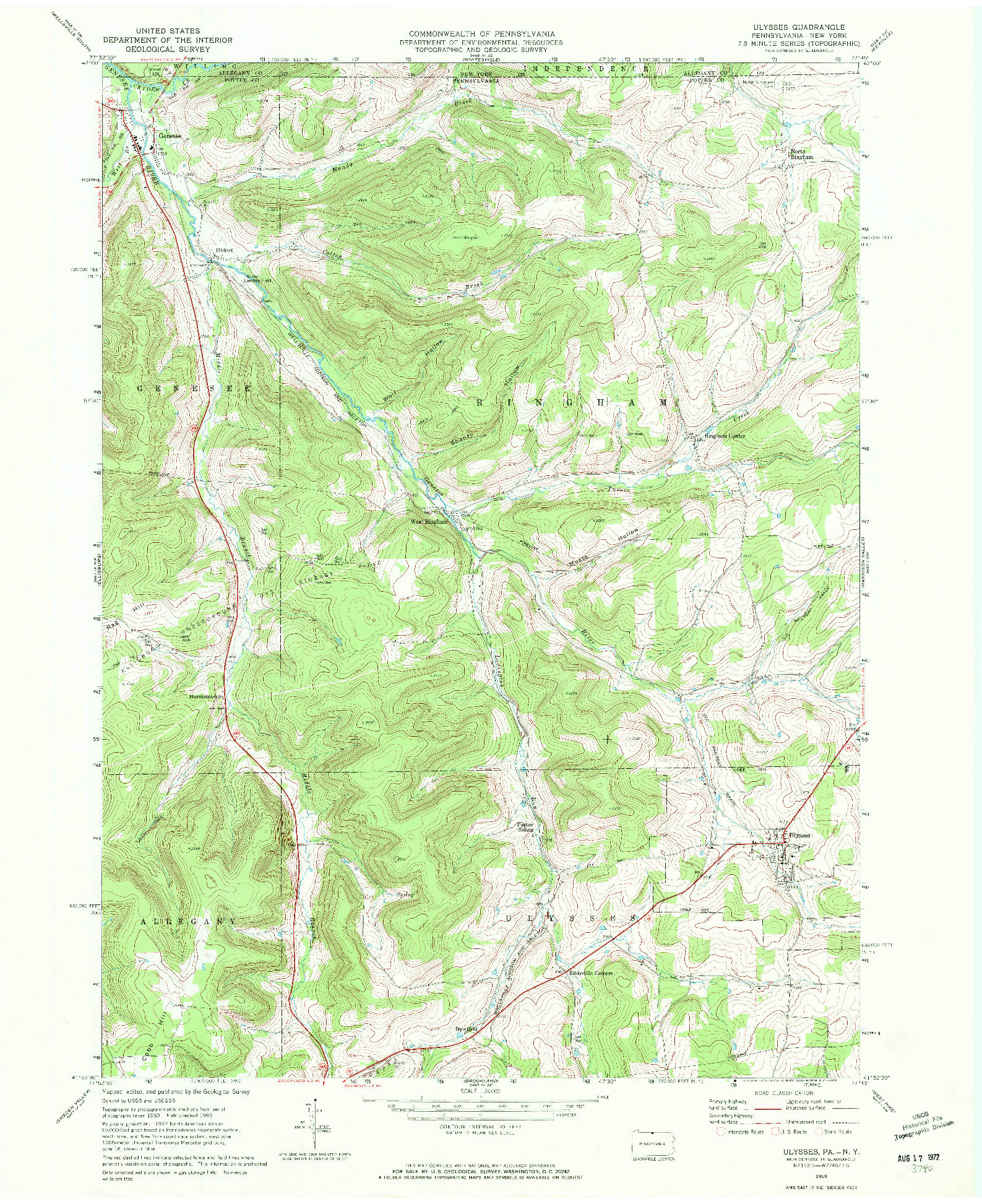 USGS 1:24000-SCALE QUADRANGLE FOR ULYSSES, PA 1969