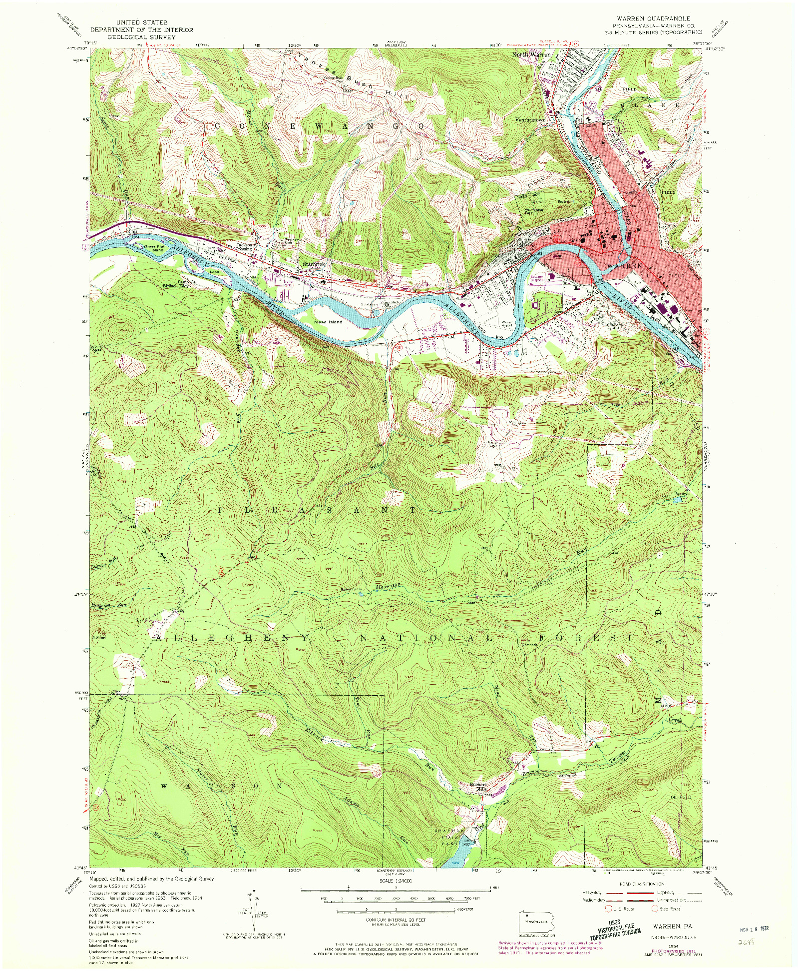 USGS 1:24000-SCALE QUADRANGLE FOR WARREN, PA 1954