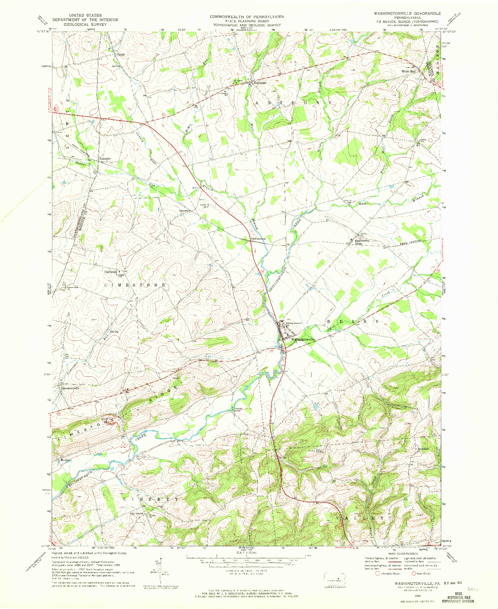 USGS 1:24000-SCALE QUADRANGLE FOR WASHINGTONVILLE, PA 1969