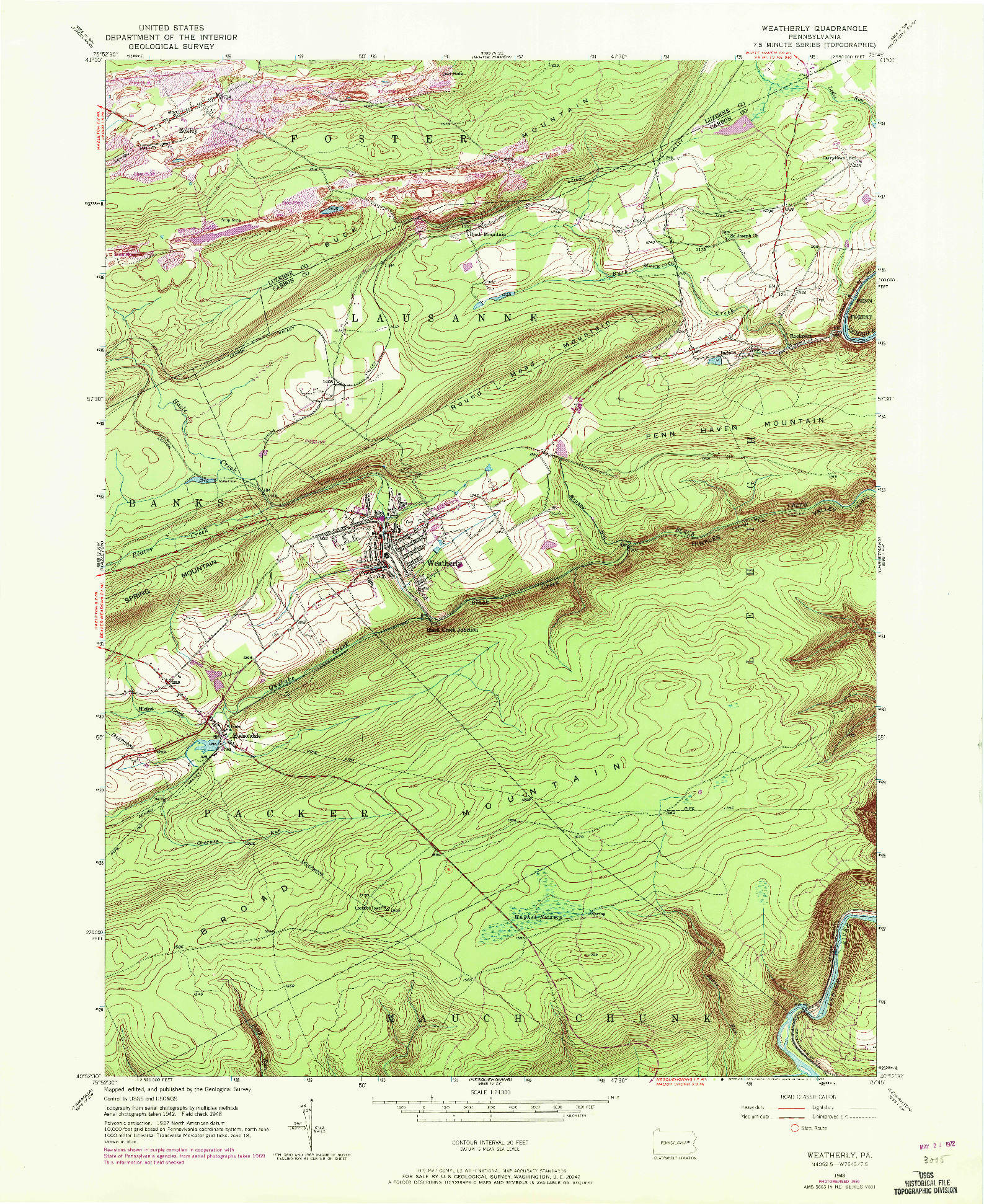 USGS 1:24000-SCALE QUADRANGLE FOR WEATHERLY, PA 1948