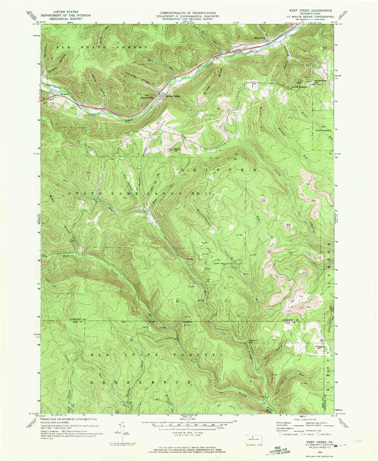 USGS 1:24000-SCALE QUADRANGLE FOR WEST CREEK, PA 1969