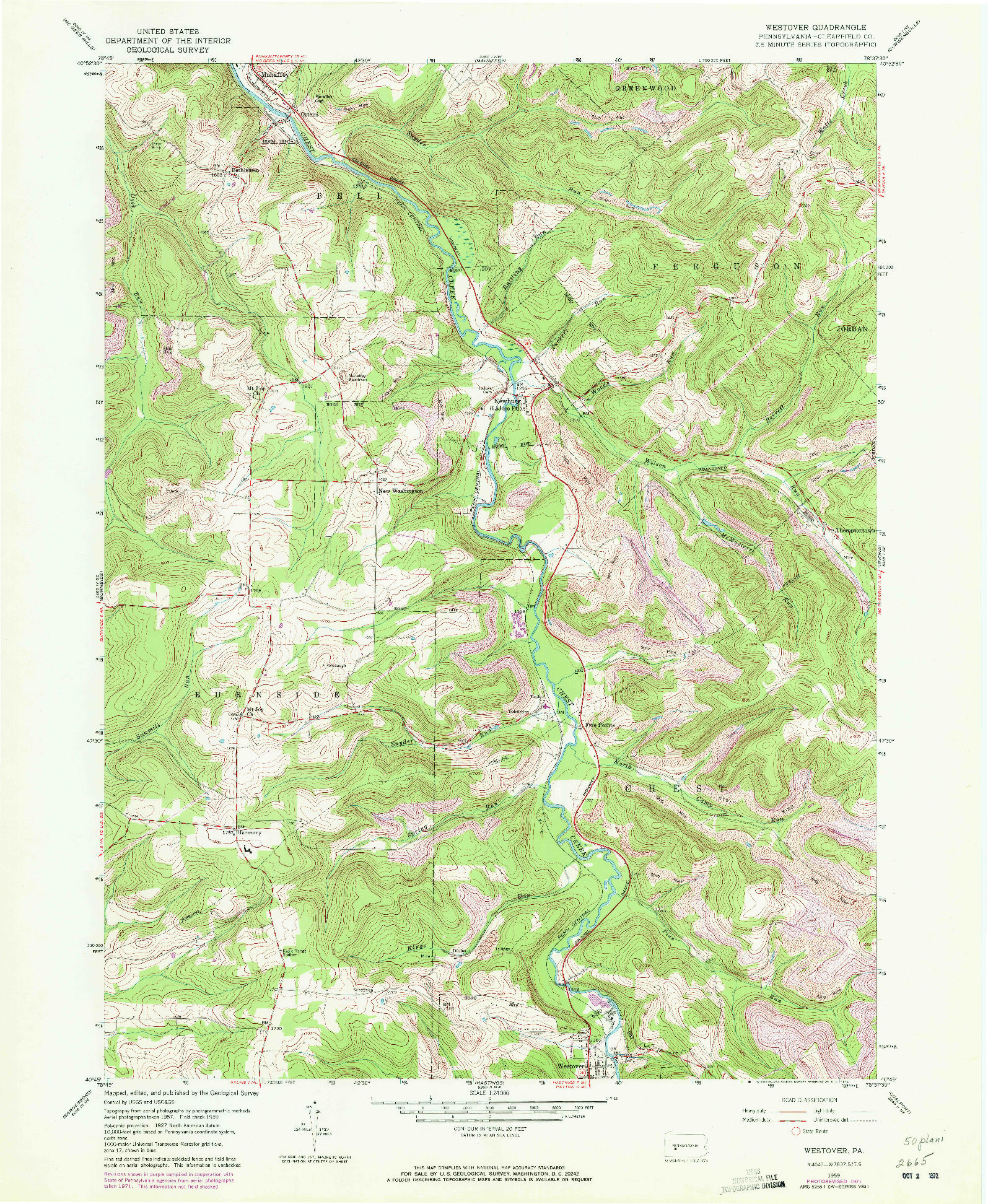 USGS 1:24000-SCALE QUADRANGLE FOR WESTOVER, PA 1959