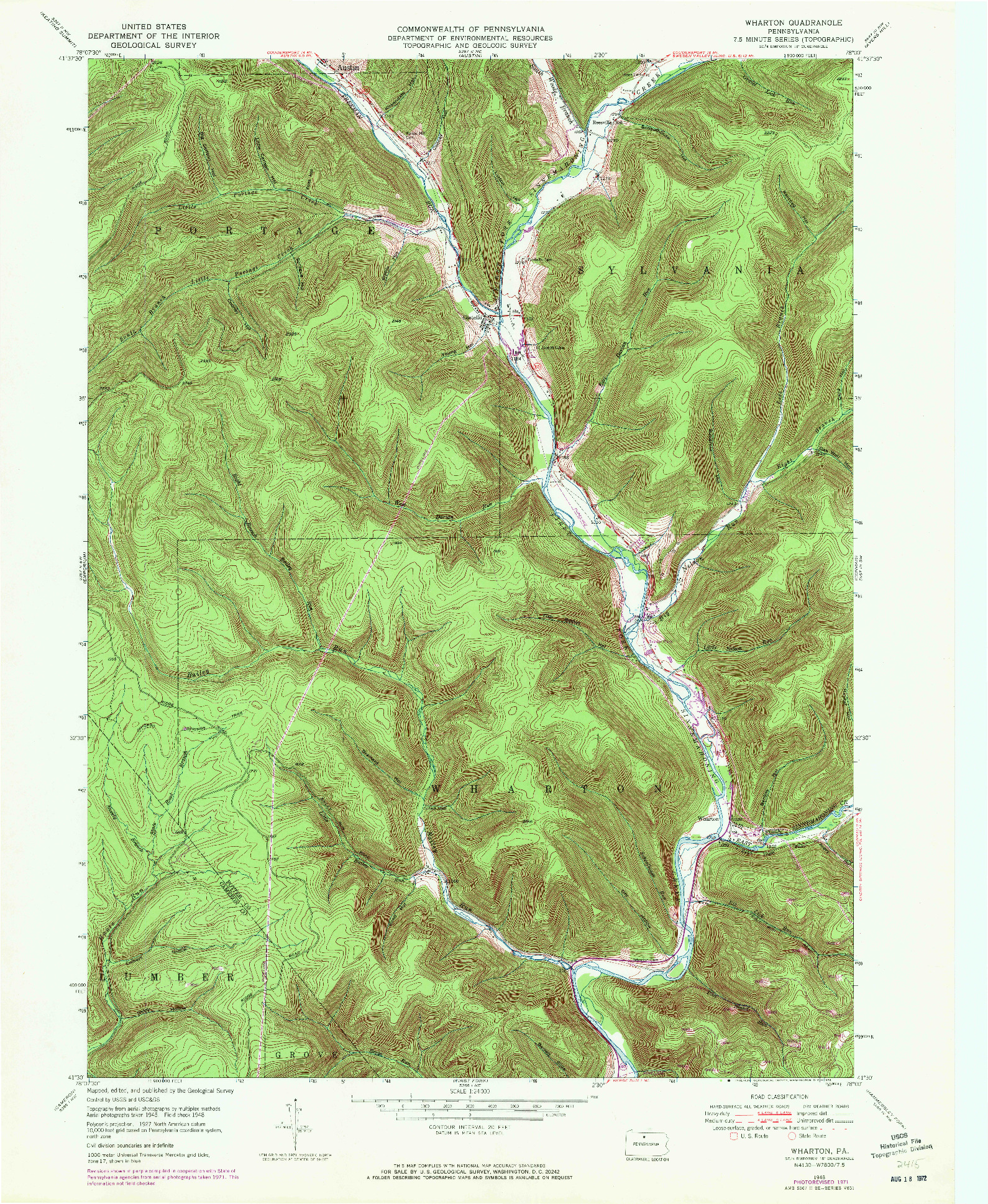 USGS 1:24000-SCALE QUADRANGLE FOR WHARTON, PA 1948