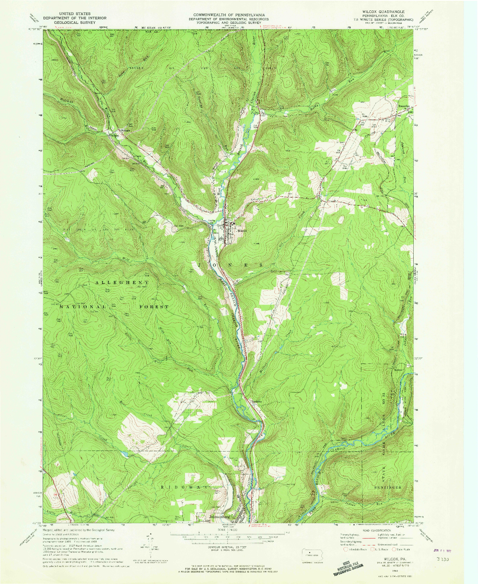 USGS 1:24000-SCALE QUADRANGLE FOR WILCOX, PA 1969