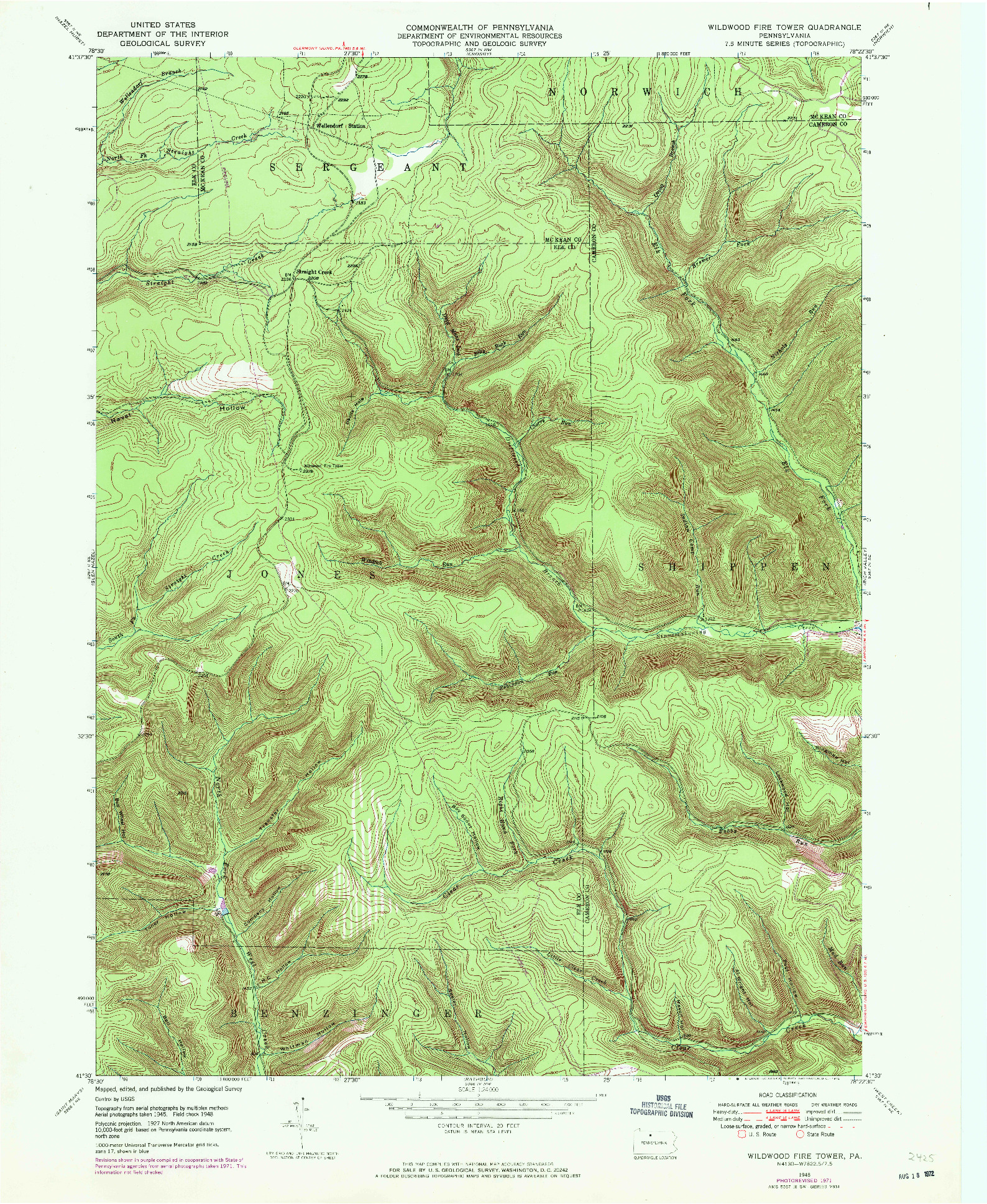 USGS 1:24000-SCALE QUADRANGLE FOR WILDWOOD FIRE TOWER, PA 1948