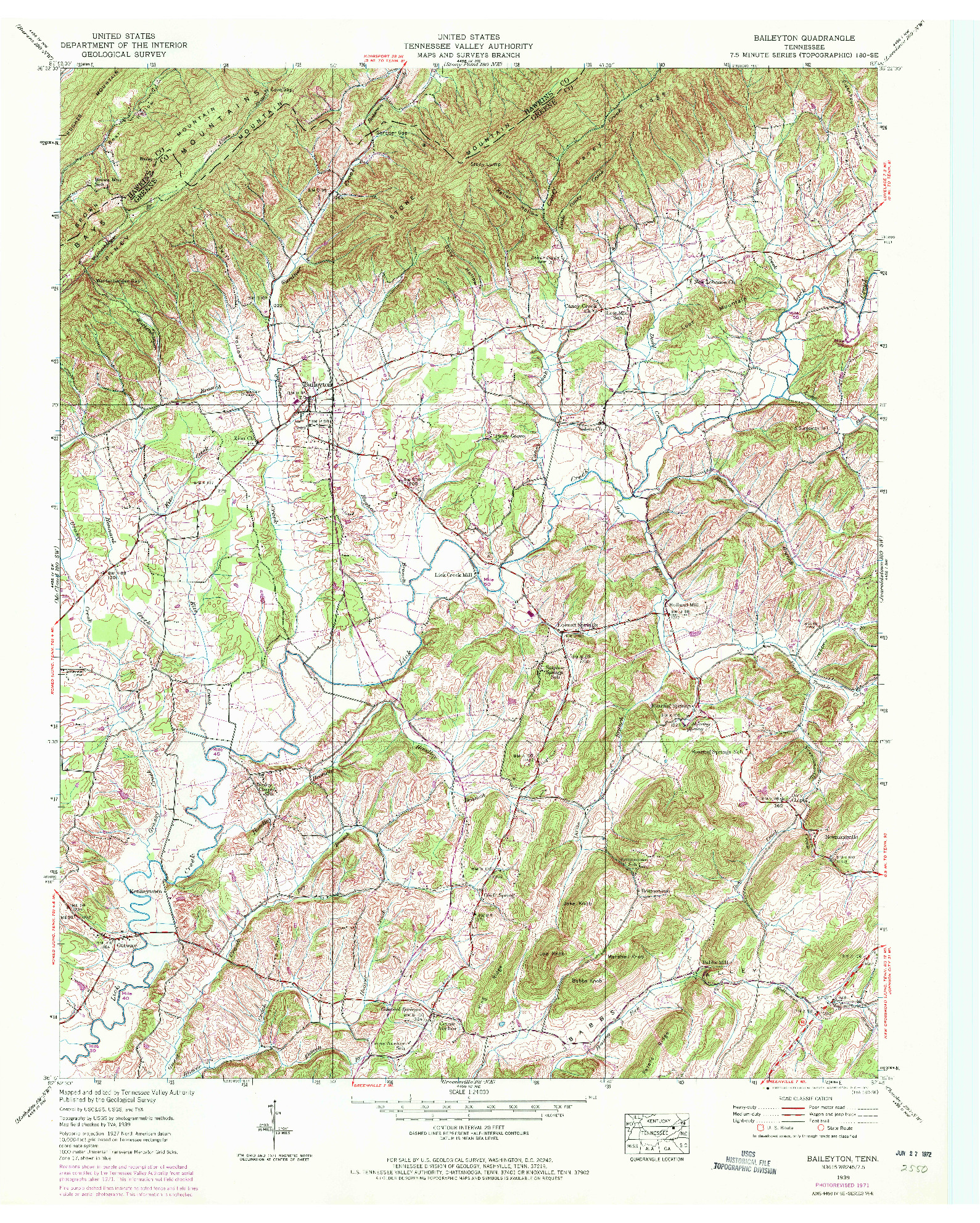 USGS 1:24000-SCALE QUADRANGLE FOR BAILEYTON, TN 1939