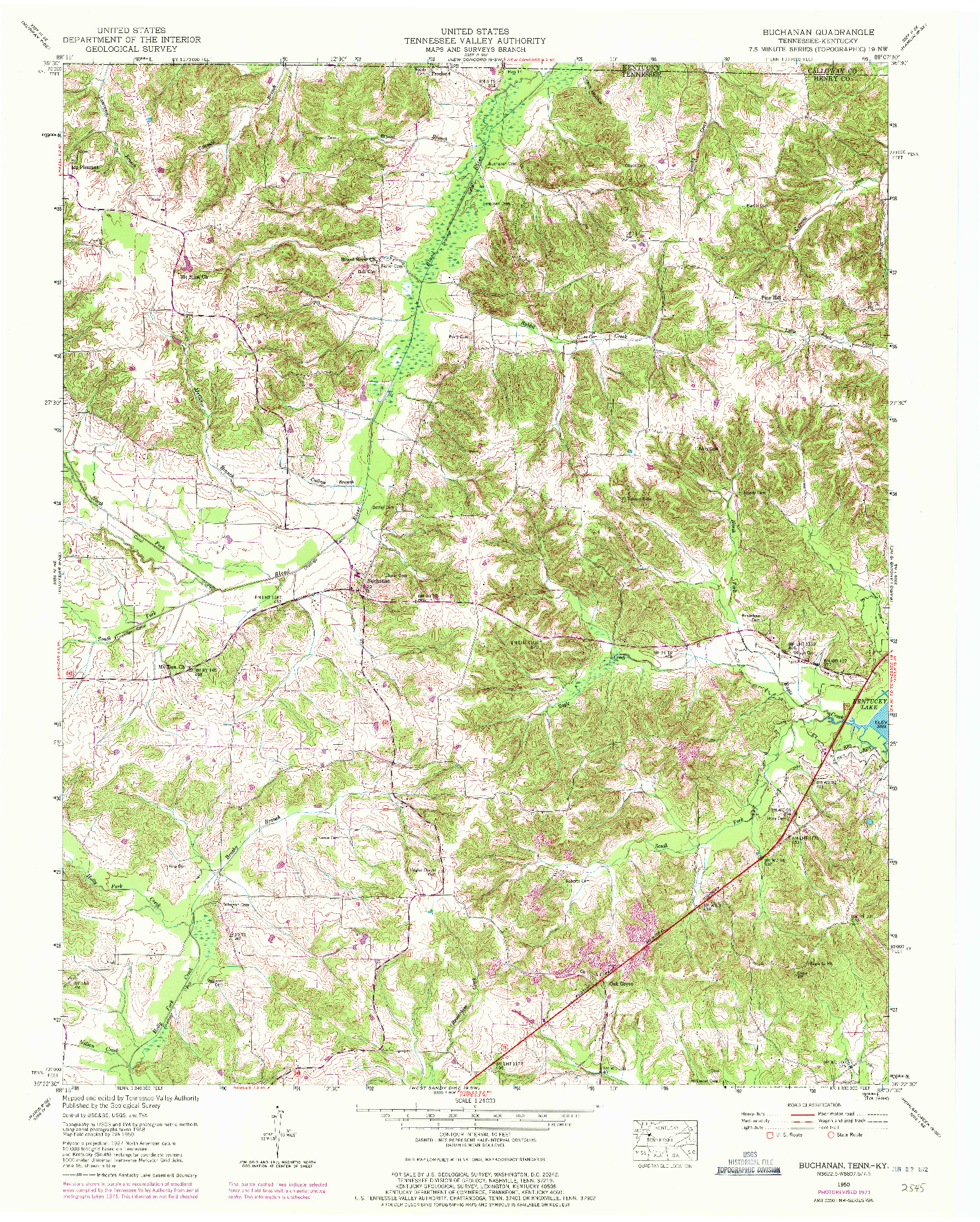 USGS 1:24000-SCALE QUADRANGLE FOR BUCHANAN, TN 1950