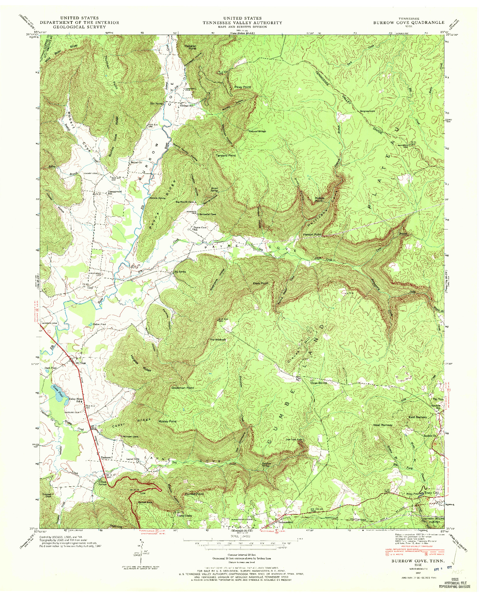 USGS 1:24000-SCALE QUADRANGLE FOR BURROW COVE, TN 1947