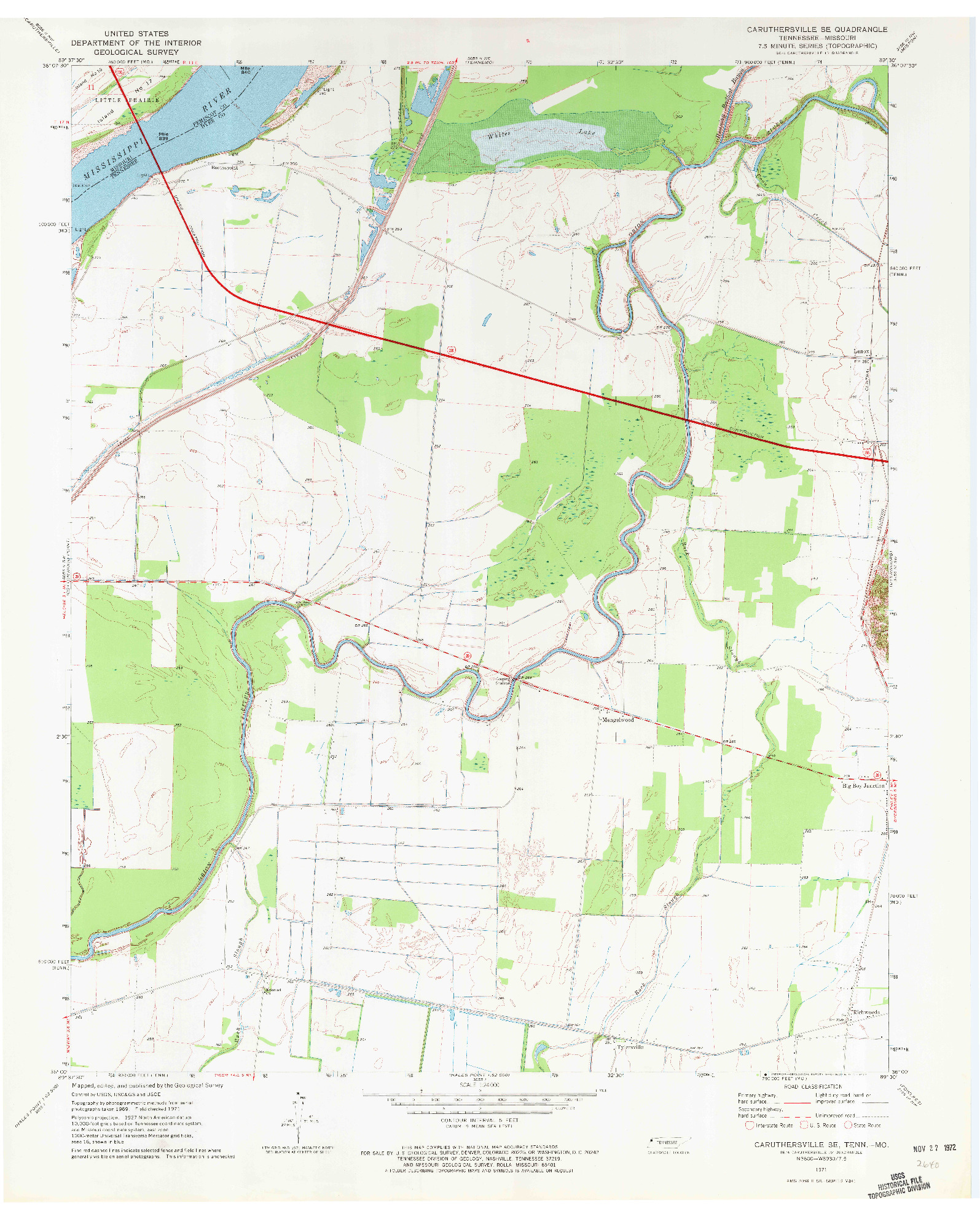 USGS 1:24000-SCALE QUADRANGLE FOR CARUTHERSVILLE SE, TN 1971