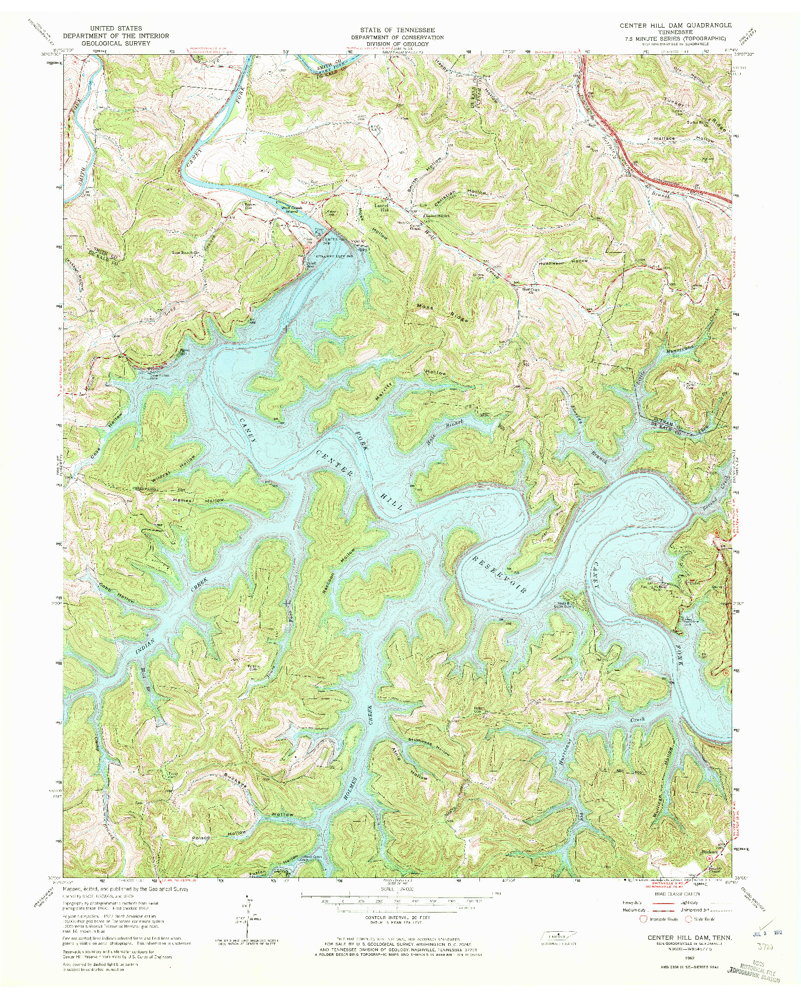 USGS 1:24000-SCALE QUADRANGLE FOR CENTER HILL DAM, TN 1962