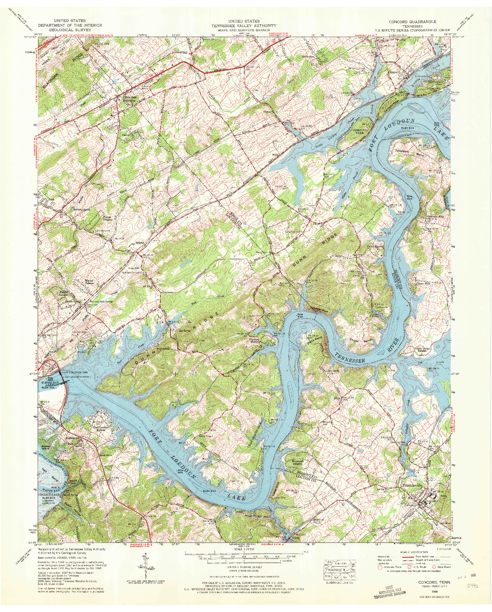 USGS 1:24000-SCALE QUADRANGLE FOR CONCORD, TN 1968