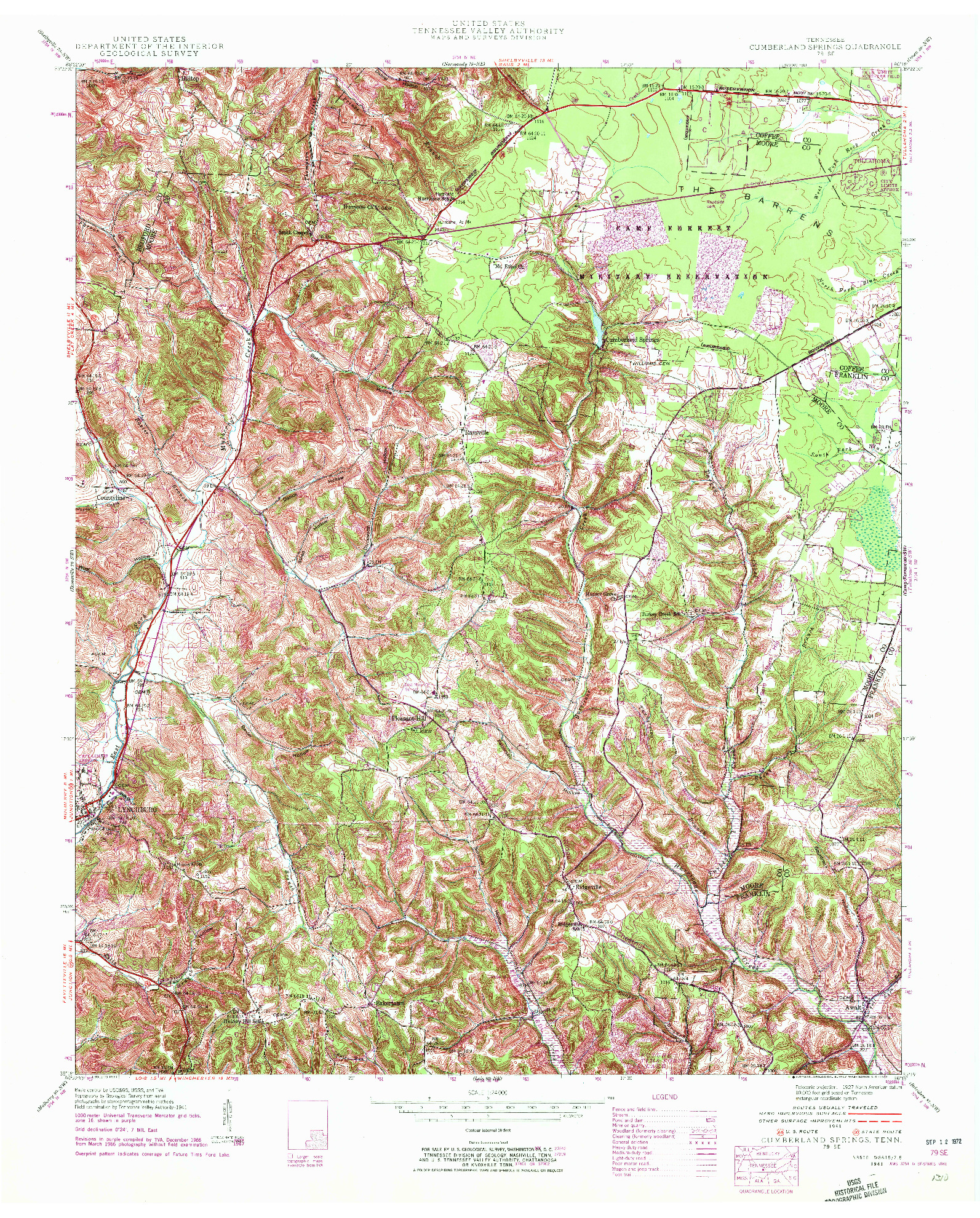 USGS 1:24000-SCALE QUADRANGLE FOR CUMBERLAND SPRINGS, TN 1941