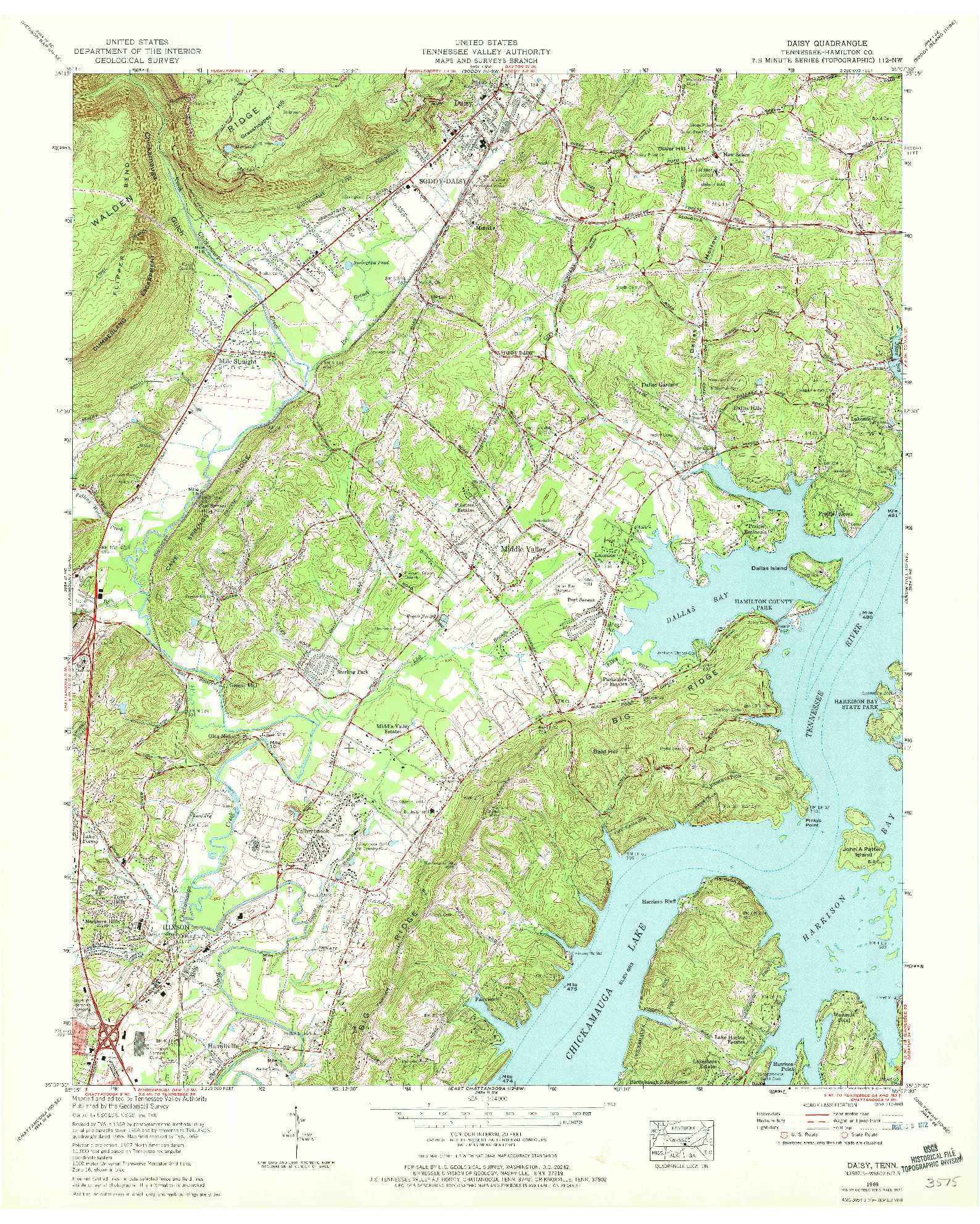 USGS 1:24000-SCALE QUADRANGLE FOR DAISY, TN 1969