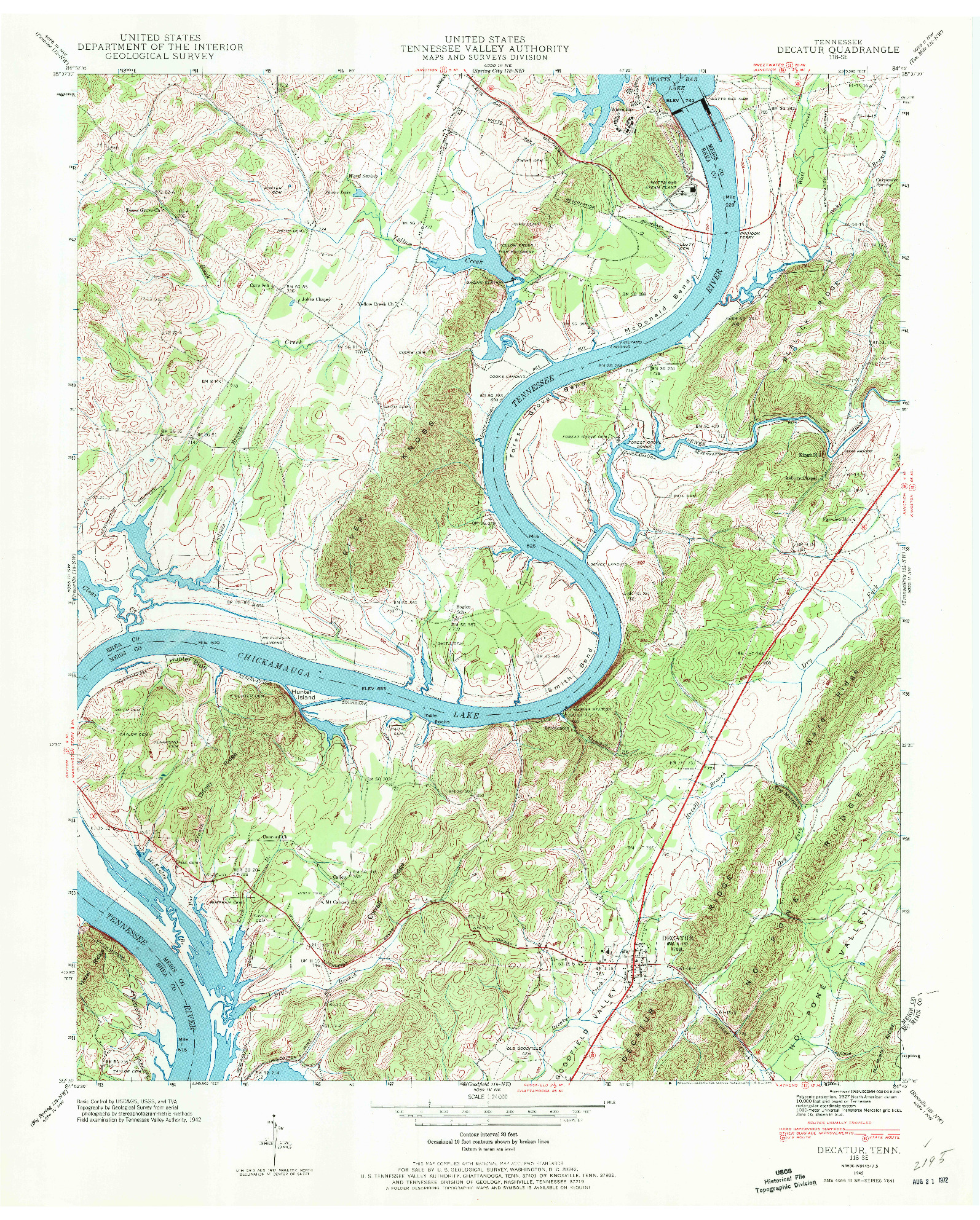 USGS 1:24000-SCALE QUADRANGLE FOR DECATUR, TN 1942