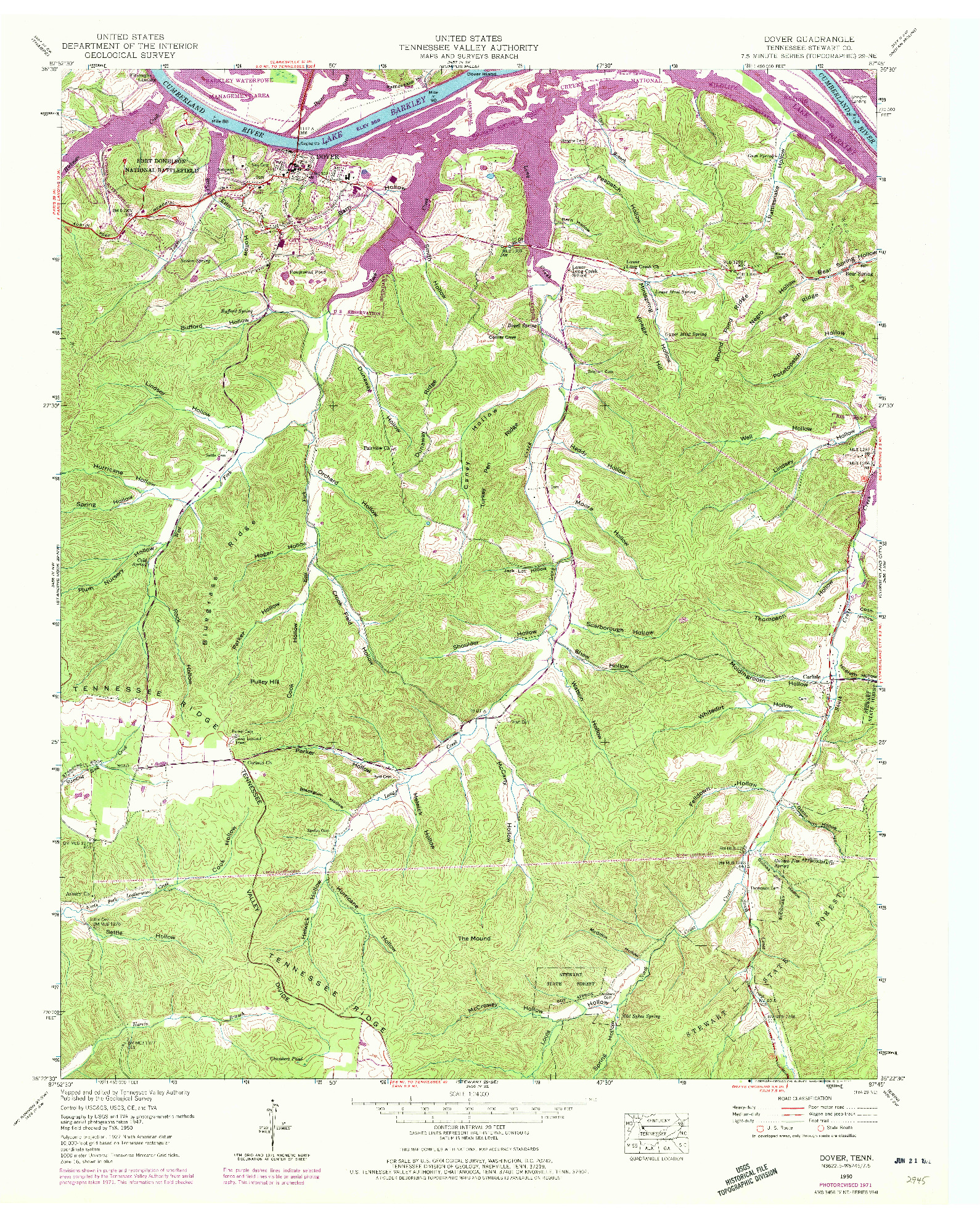 USGS 1:24000-SCALE QUADRANGLE FOR DOVER, TN 1950
