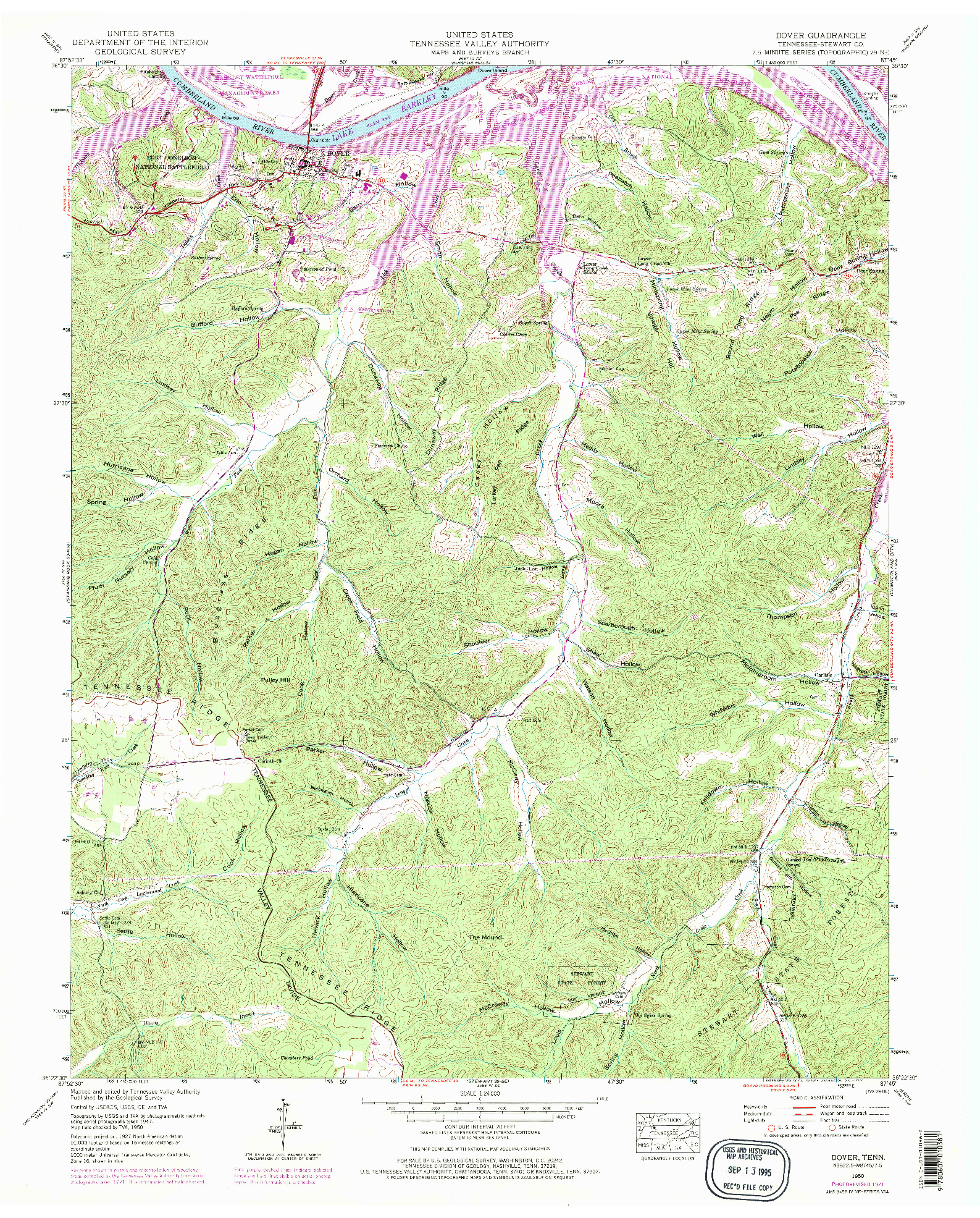 USGS 1:24000-SCALE QUADRANGLE FOR DOVER, TN 1950