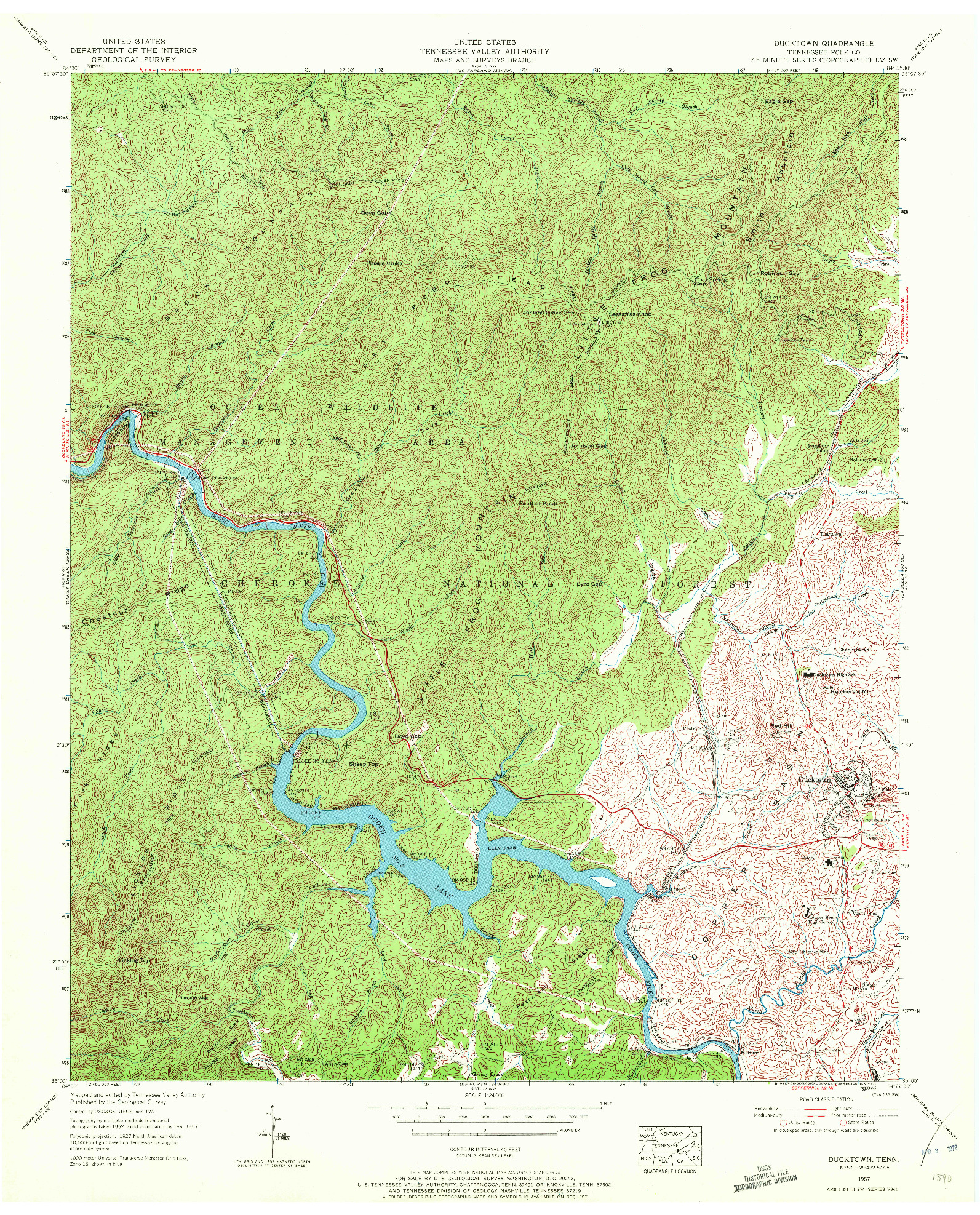 USGS 1:24000-SCALE QUADRANGLE FOR DUCKTOWN, TN 1957