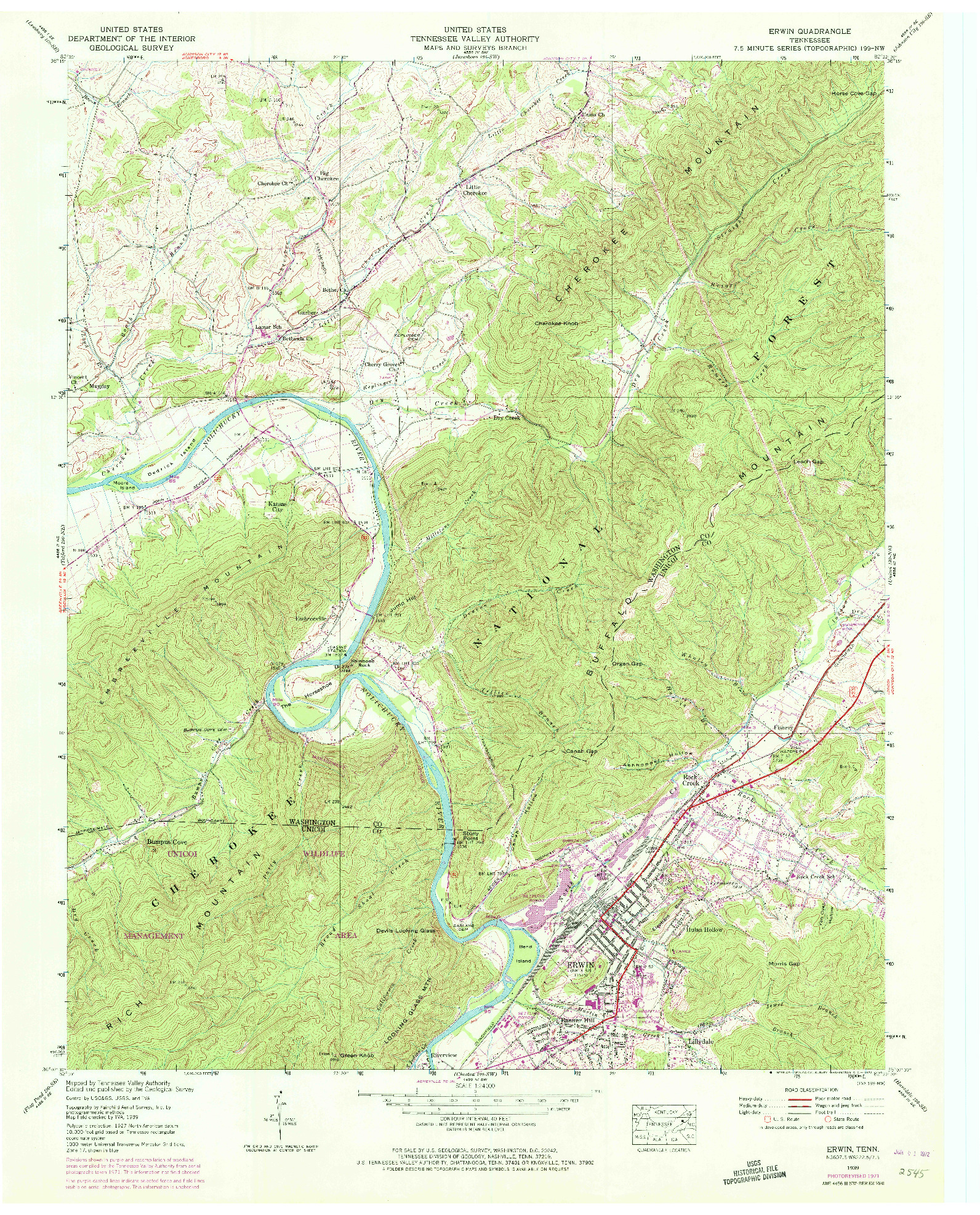 USGS 1:24000-SCALE QUADRANGLE FOR ERWIN, TN 1939