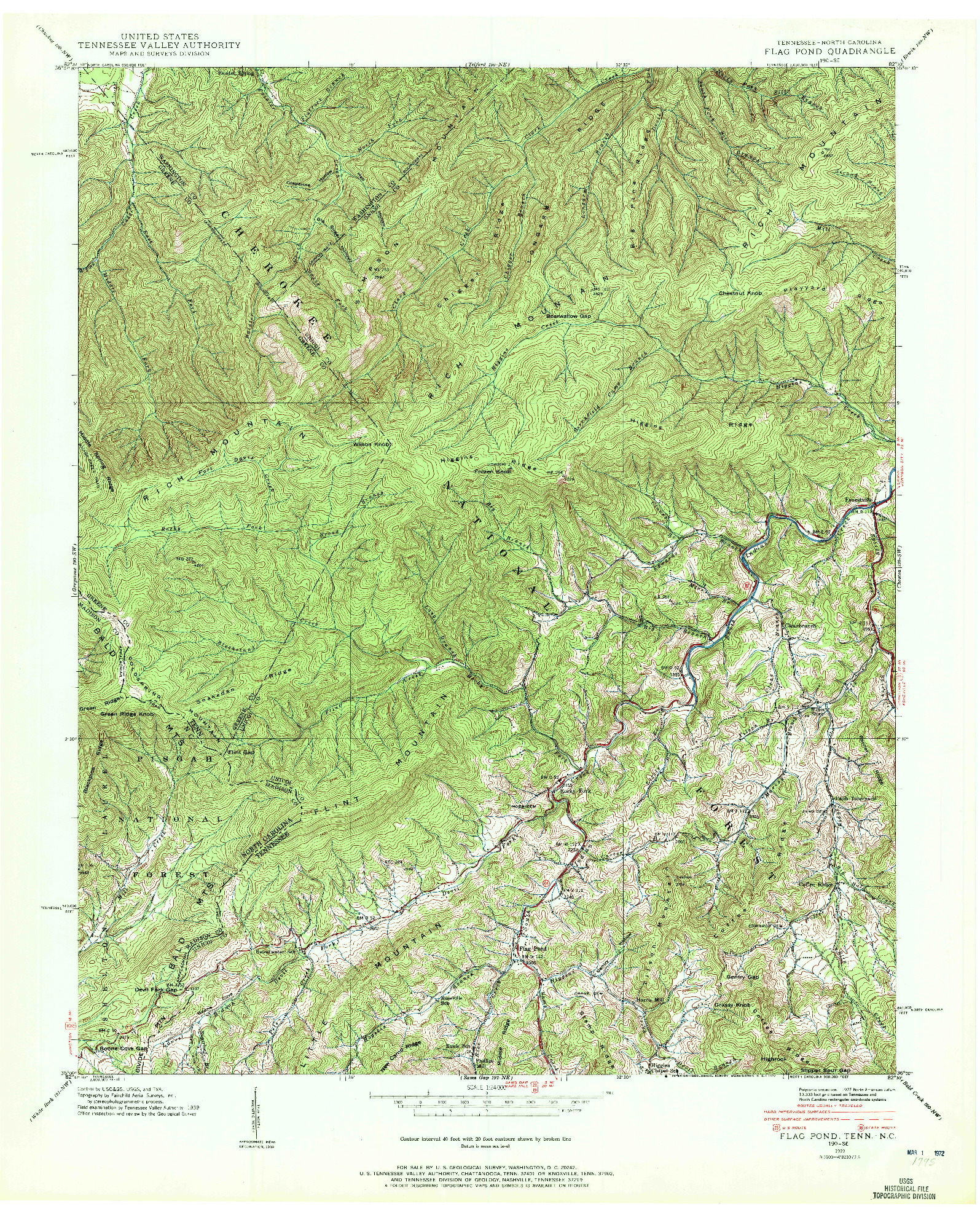 USGS 1:24000-SCALE QUADRANGLE FOR FLAG POND, TN 1939