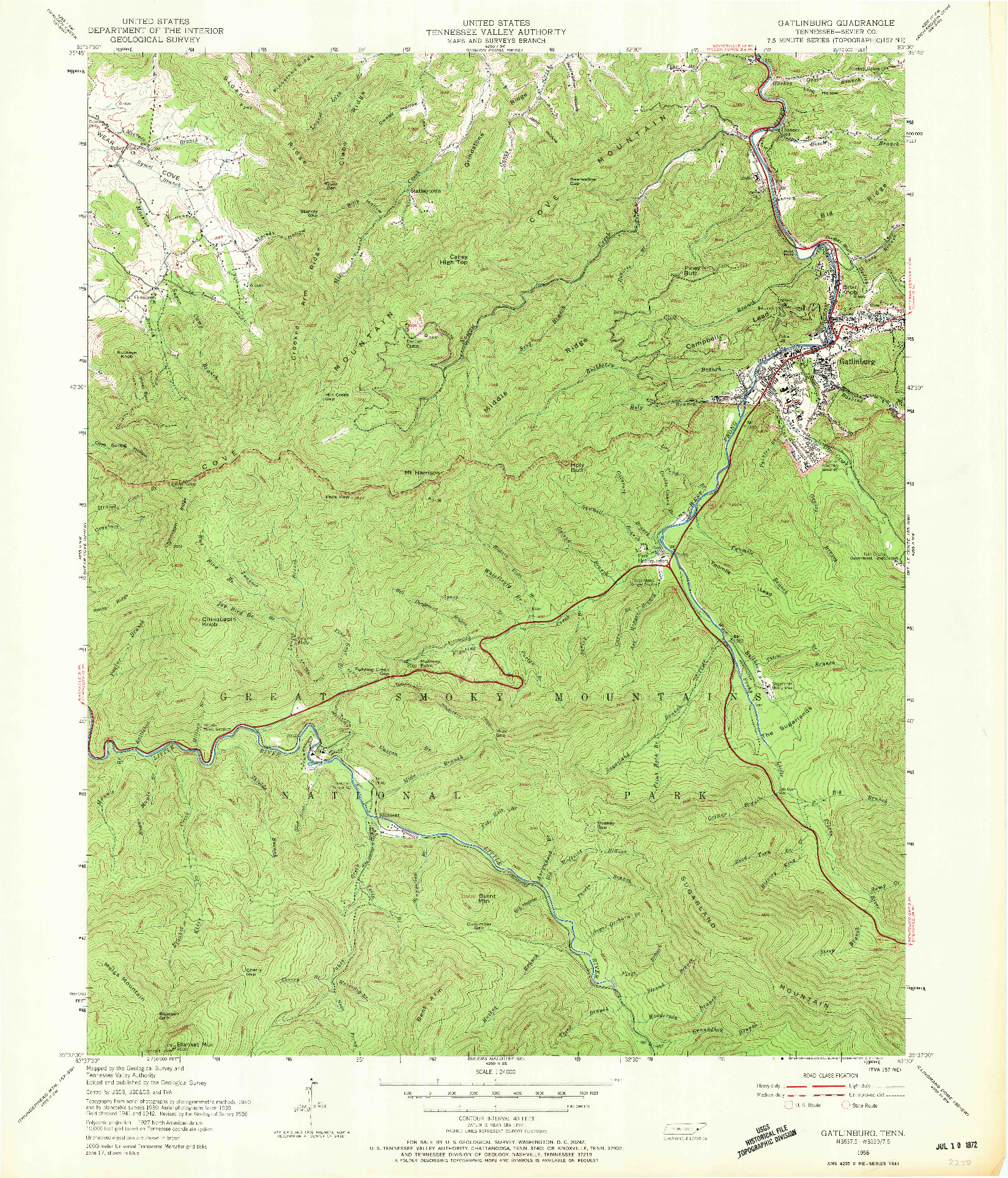 USGS 1:24000-SCALE QUADRANGLE FOR GATLINBURG, TN 1956