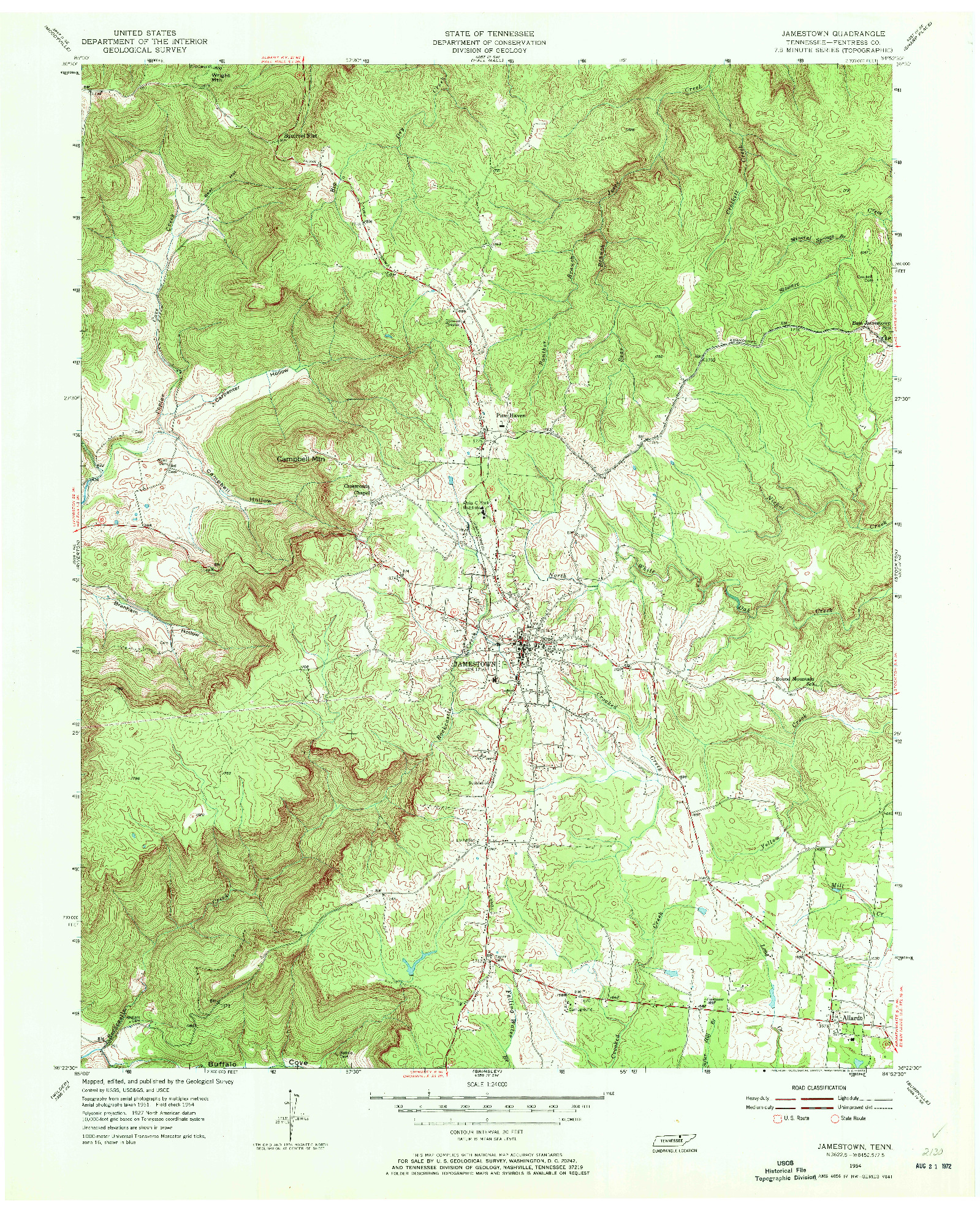 USGS 1:24000-SCALE QUADRANGLE FOR JAMESTOWN, TN 1954