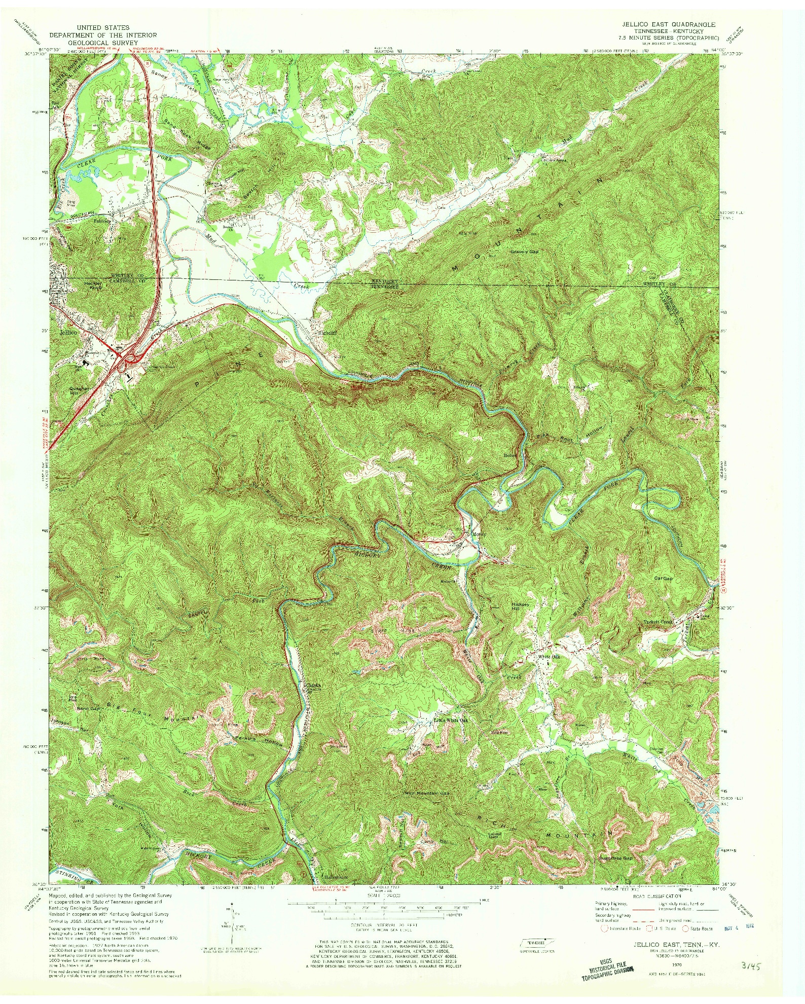 USGS 1:24000-SCALE QUADRANGLE FOR JELLICO EAST, TN 1970