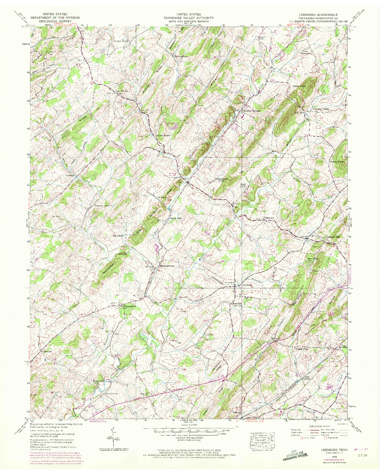 USGS 1:24000-SCALE QUADRANGLE FOR LEESBURG, TN 1939