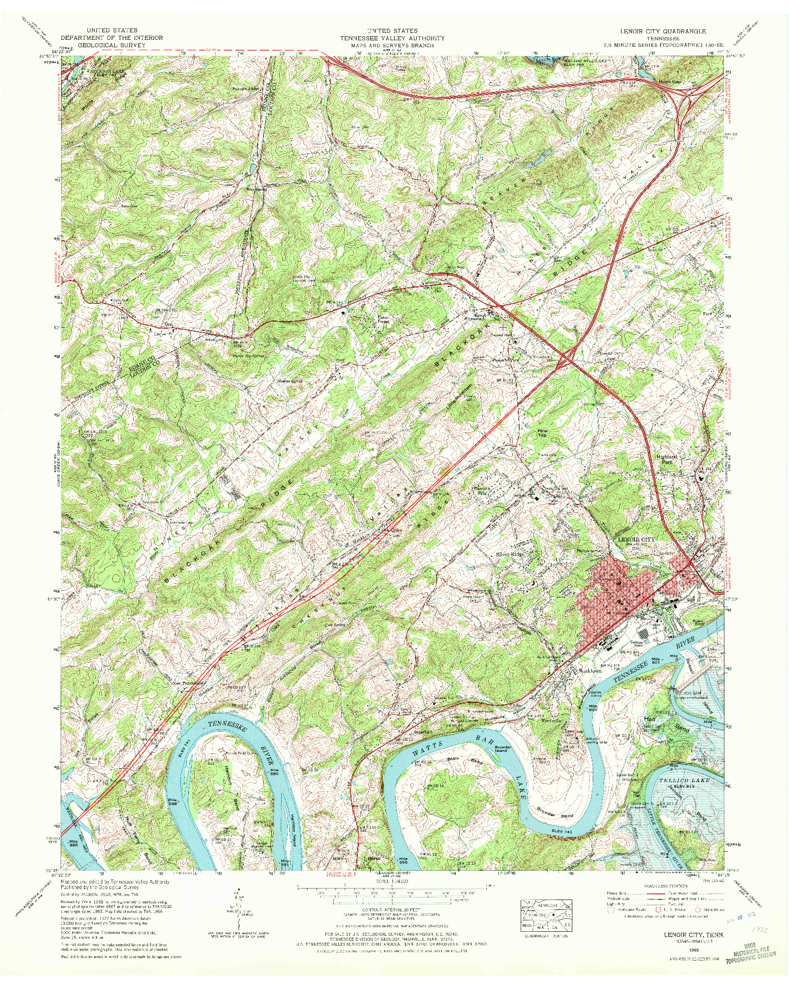 USGS 1:24000-SCALE QUADRANGLE FOR LENOIR CITY, TN 1968