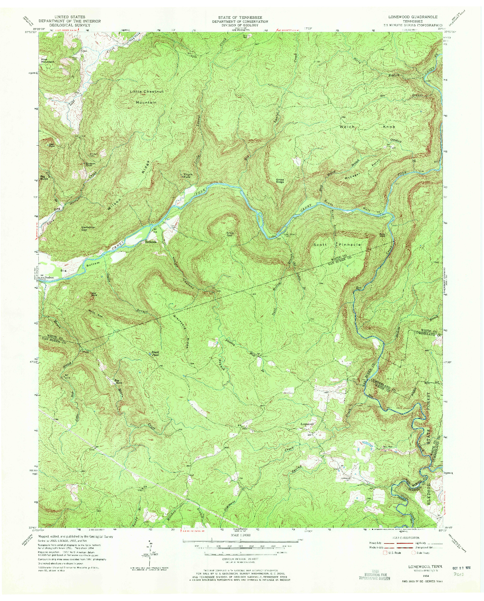 USGS 1:24000-SCALE QUADRANGLE FOR LONEWOOD, TN 1954