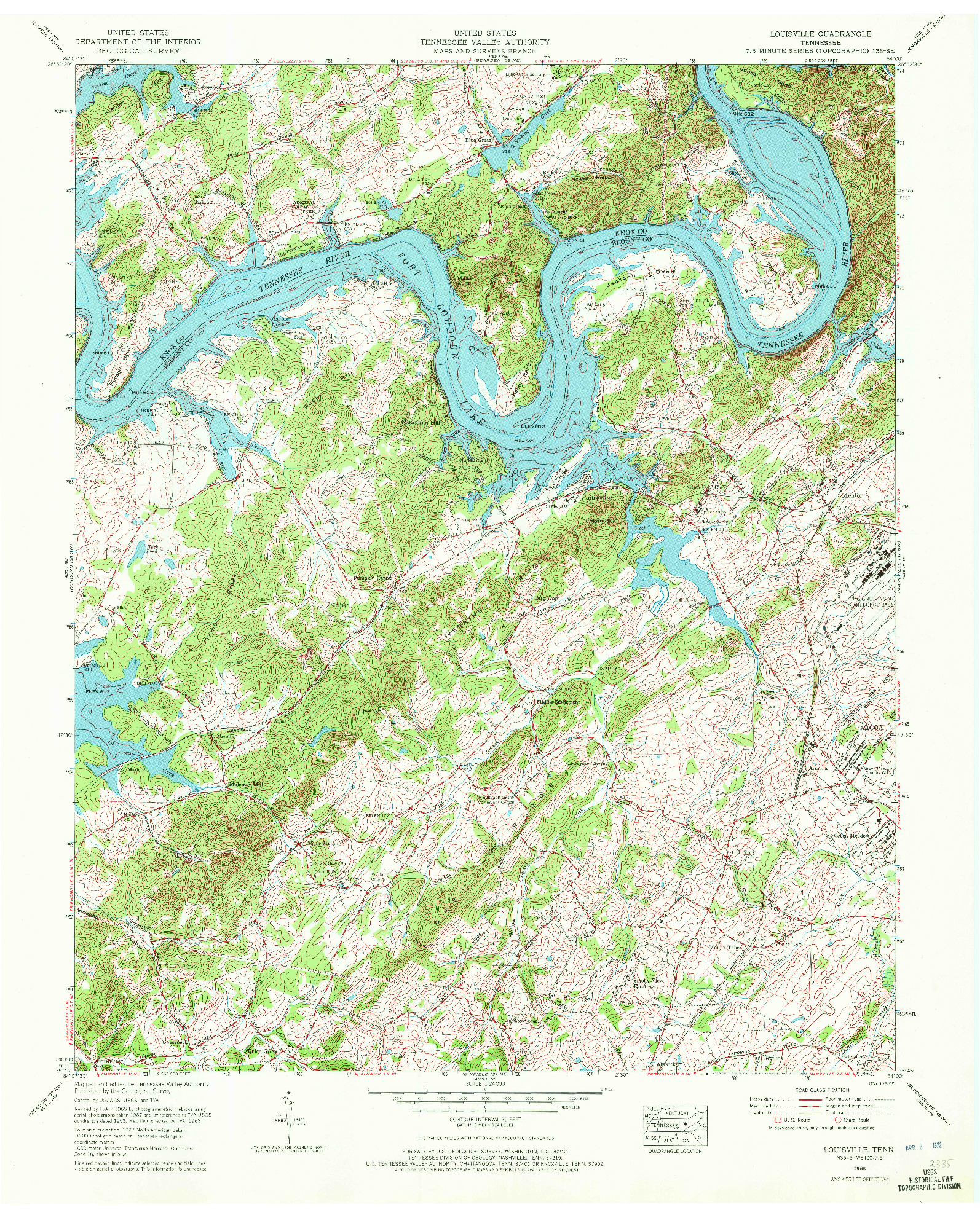 USGS 1:24000-SCALE QUADRANGLE FOR LOUISVILLE, TN 1968