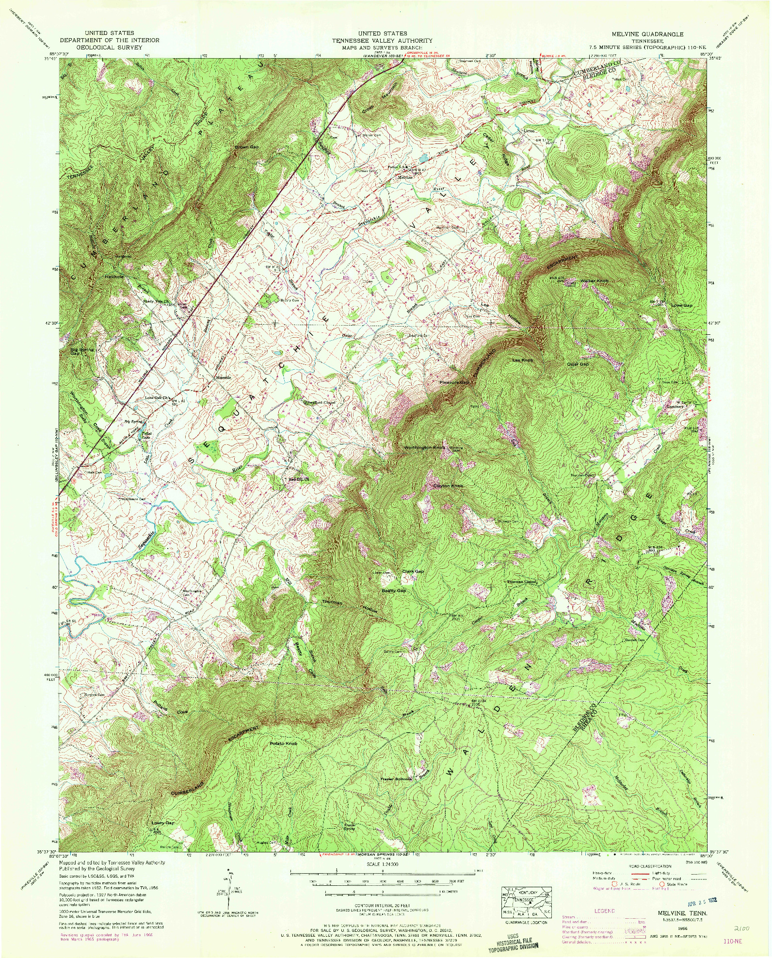 USGS 1:24000-SCALE QUADRANGLE FOR MELVINE, TN 1956