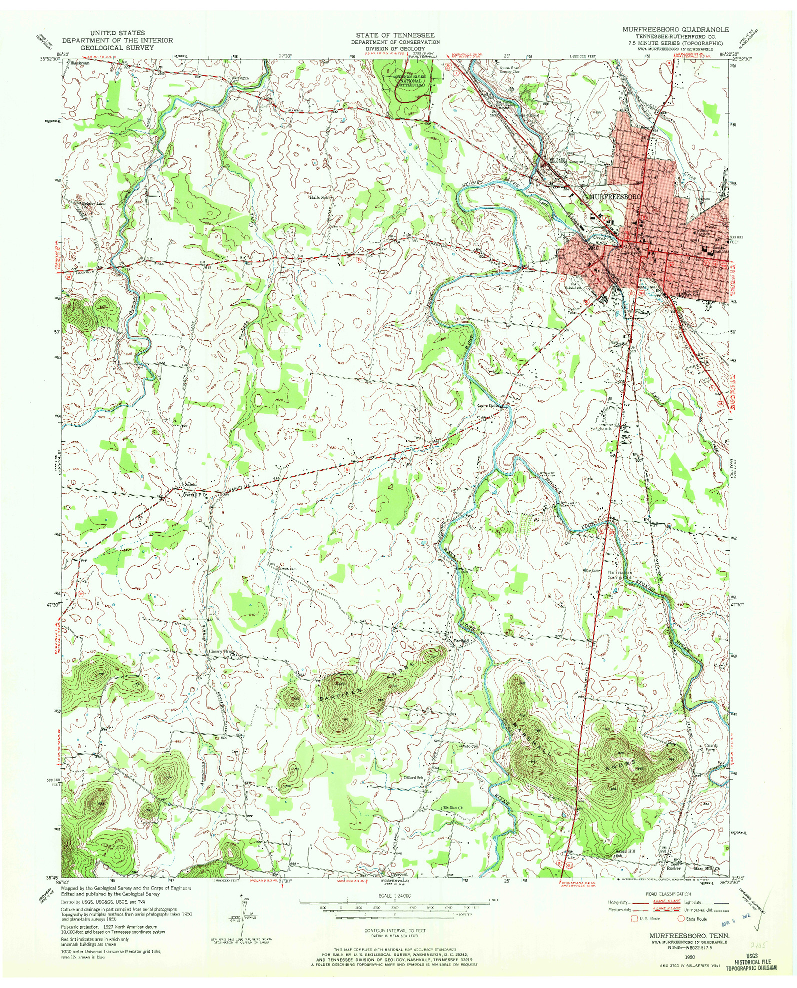 USGS 1:24000-SCALE QUADRANGLE FOR MURFREESBORO, TN 1950