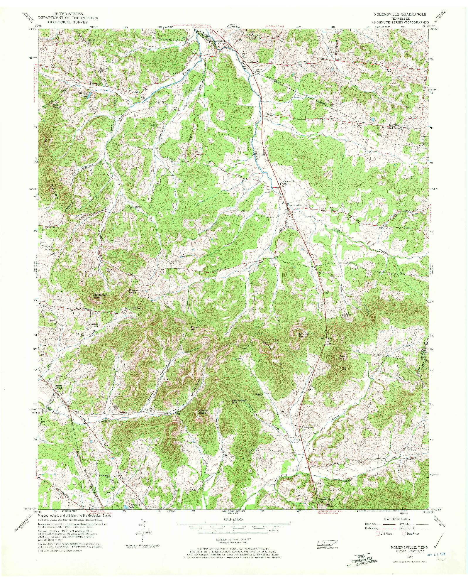 USGS 1:24000-SCALE QUADRANGLE FOR NOLENSVILLE, TN 1957