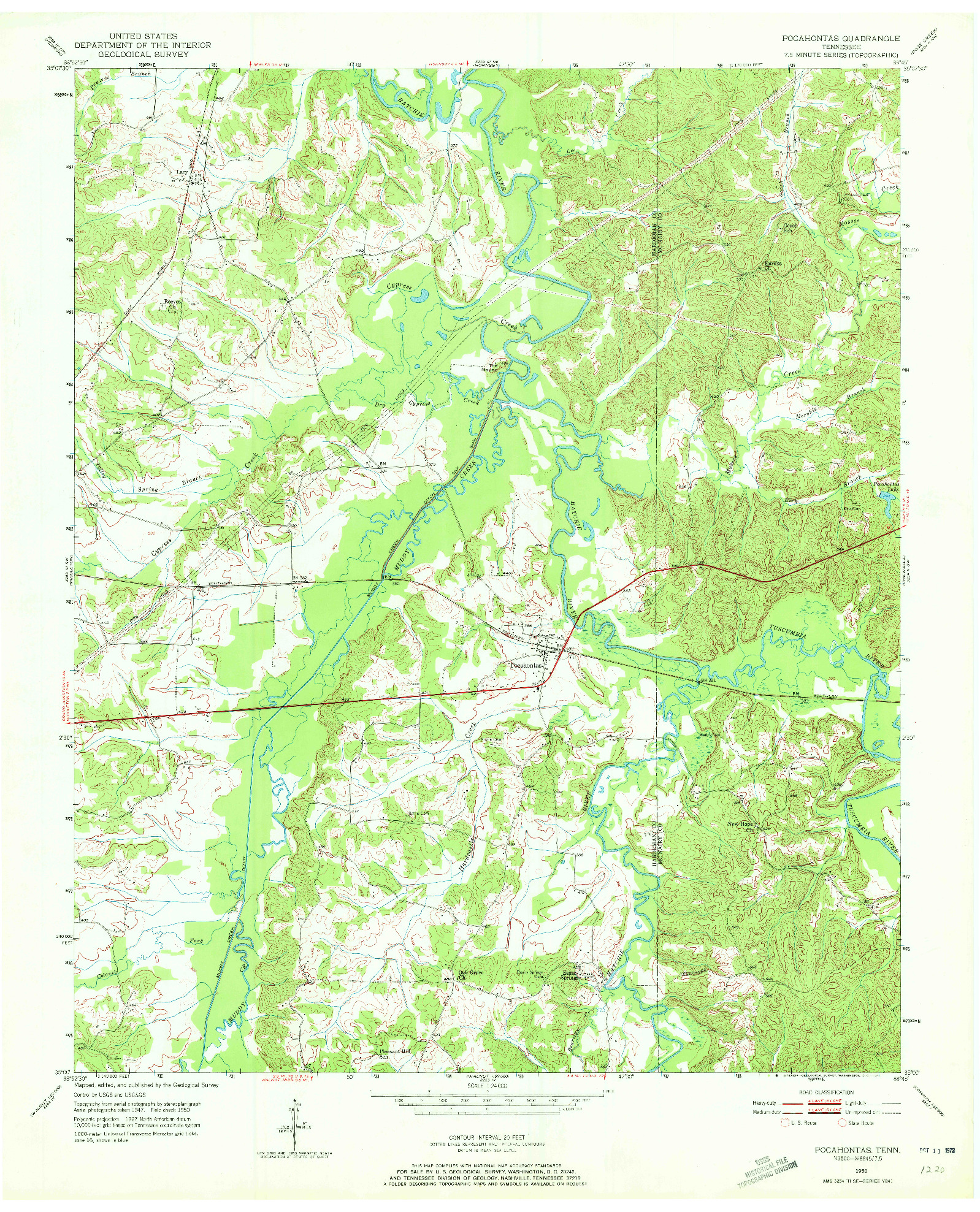 USGS 1:24000-SCALE QUADRANGLE FOR POCAHONTAS, TN 1950