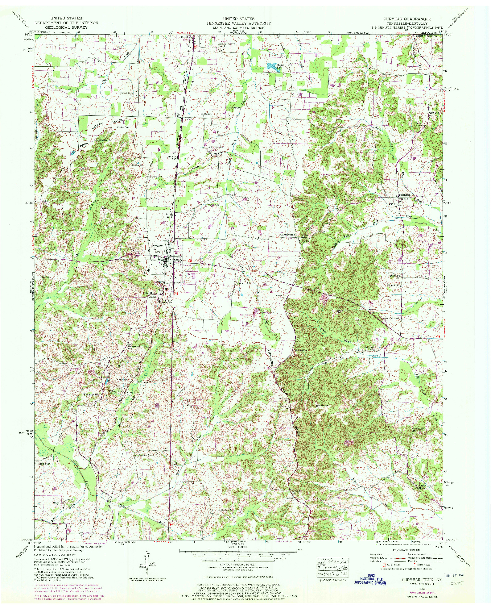 USGS 1:24000-SCALE QUADRANGLE FOR PURYEAR, TN 1950