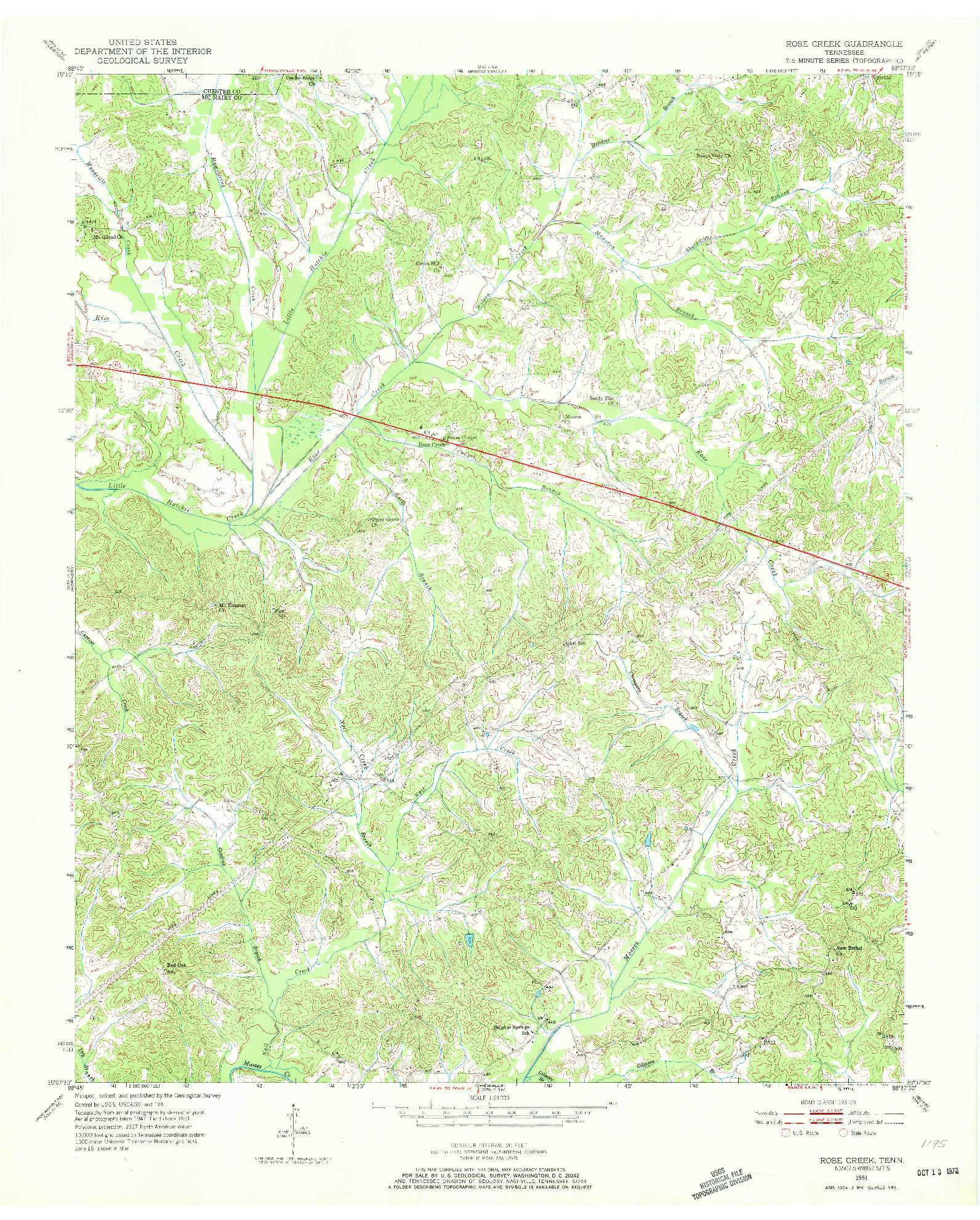 USGS 1:24000-SCALE QUADRANGLE FOR ROSE CREEK, TN 1951