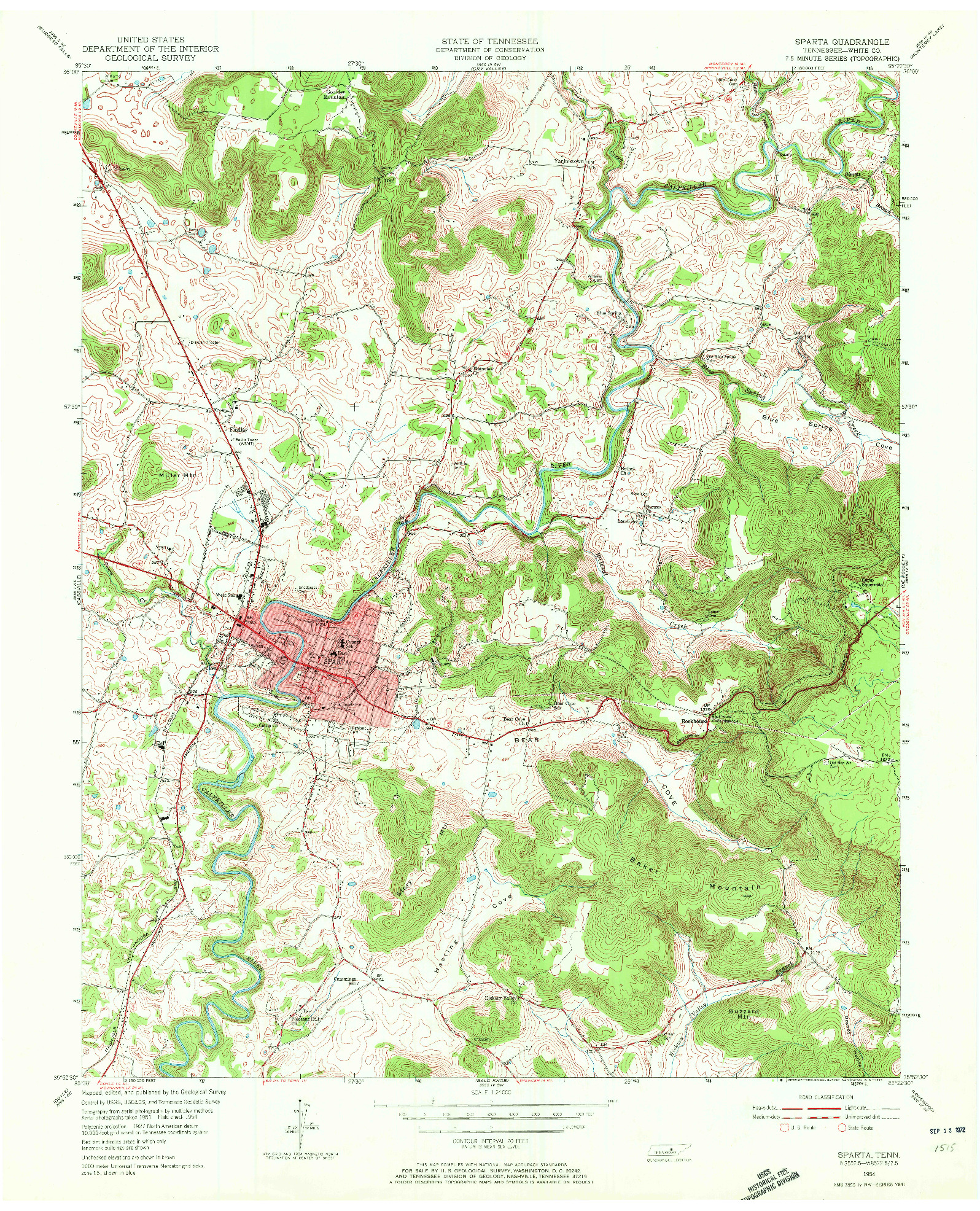 USGS 1:24000-SCALE QUADRANGLE FOR SPARTA, TN 1954