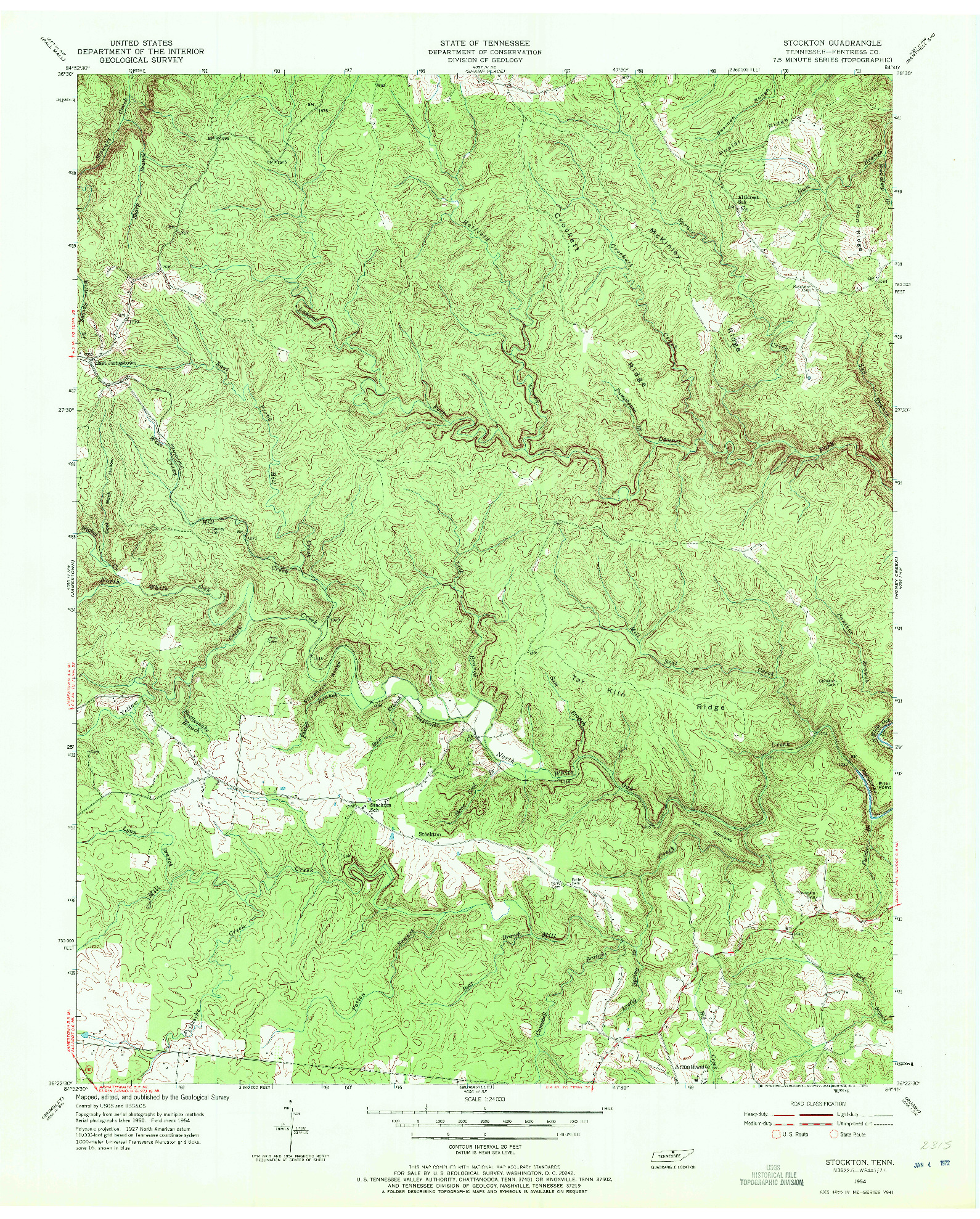 USGS 1:24000-SCALE QUADRANGLE FOR STOCKTON, TN 1954