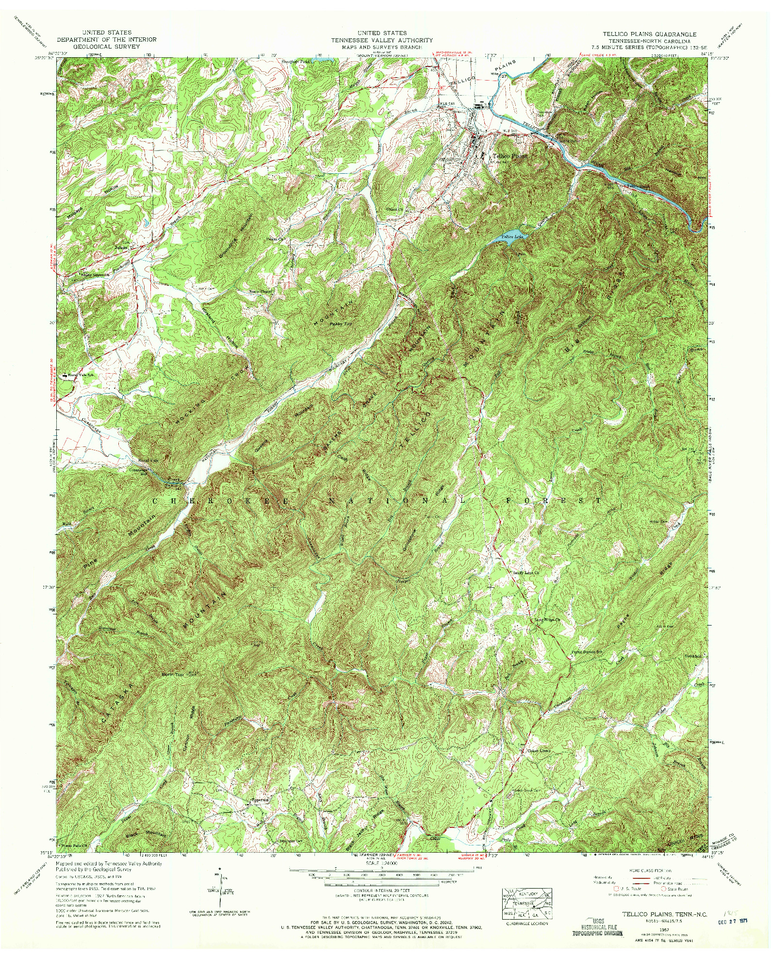 USGS 1:24000-SCALE QUADRANGLE FOR TELLICO PLAINS, TN 1957