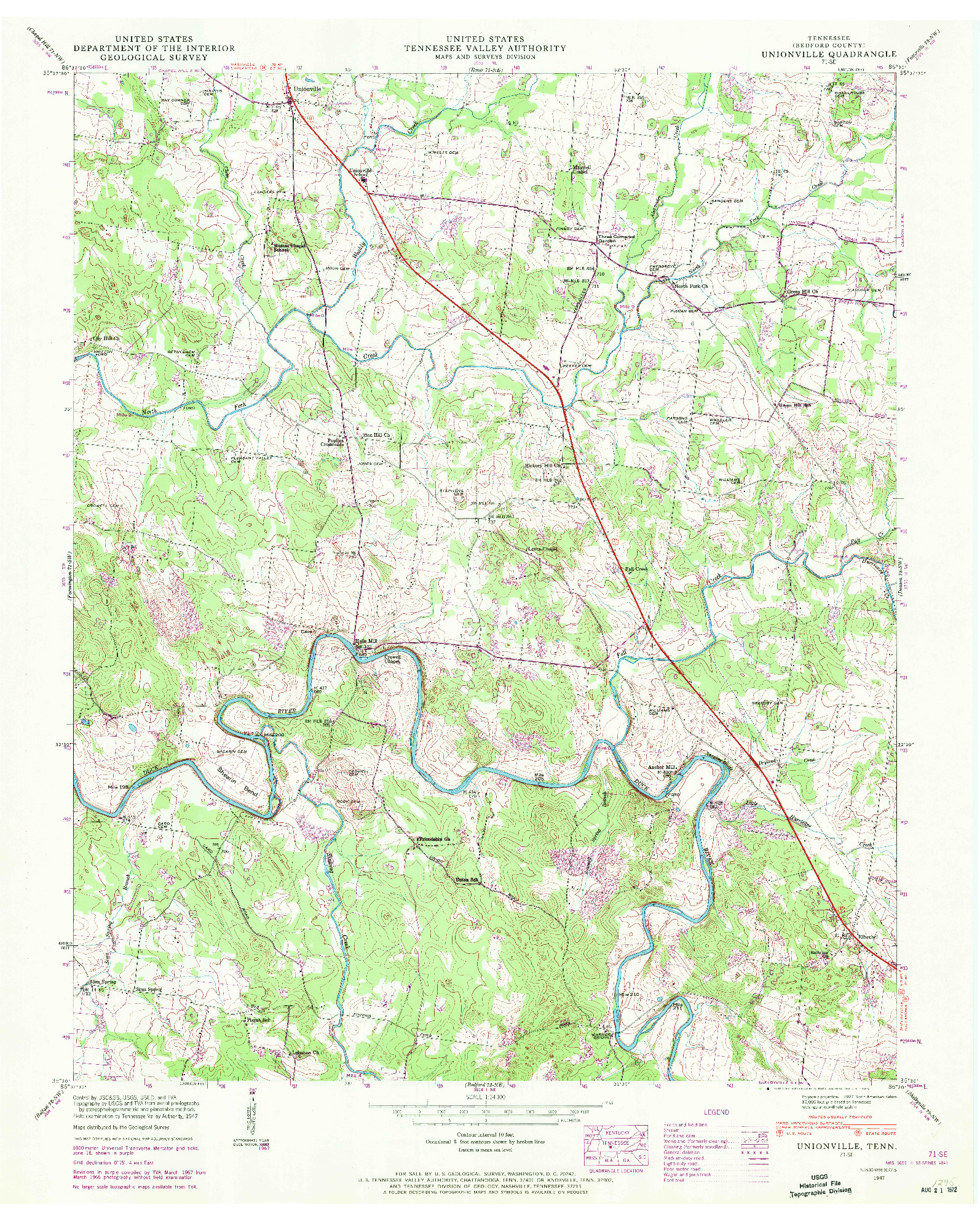 USGS 1:24000-SCALE QUADRANGLE FOR UNIONVILLE, TN 1947