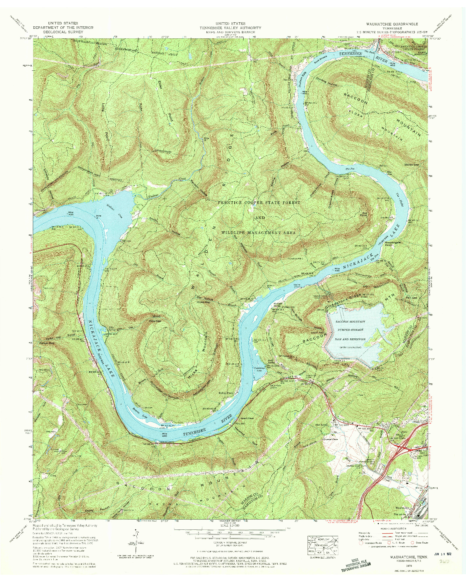 USGS 1:24000-SCALE QUADRANGLE FOR WAUHATCHIE, TN 1970