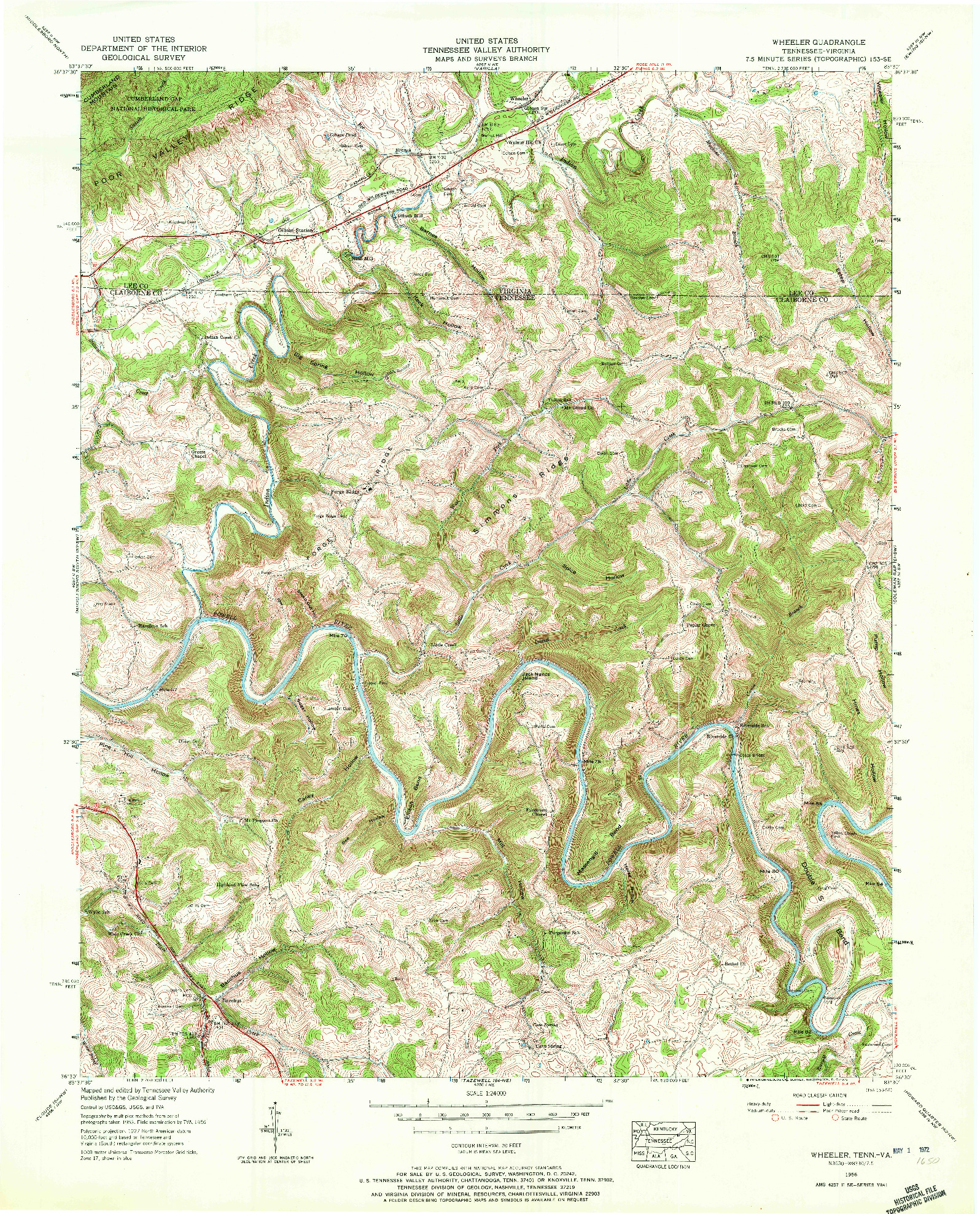 USGS 1:24000-SCALE QUADRANGLE FOR WHEELER, TN 1956