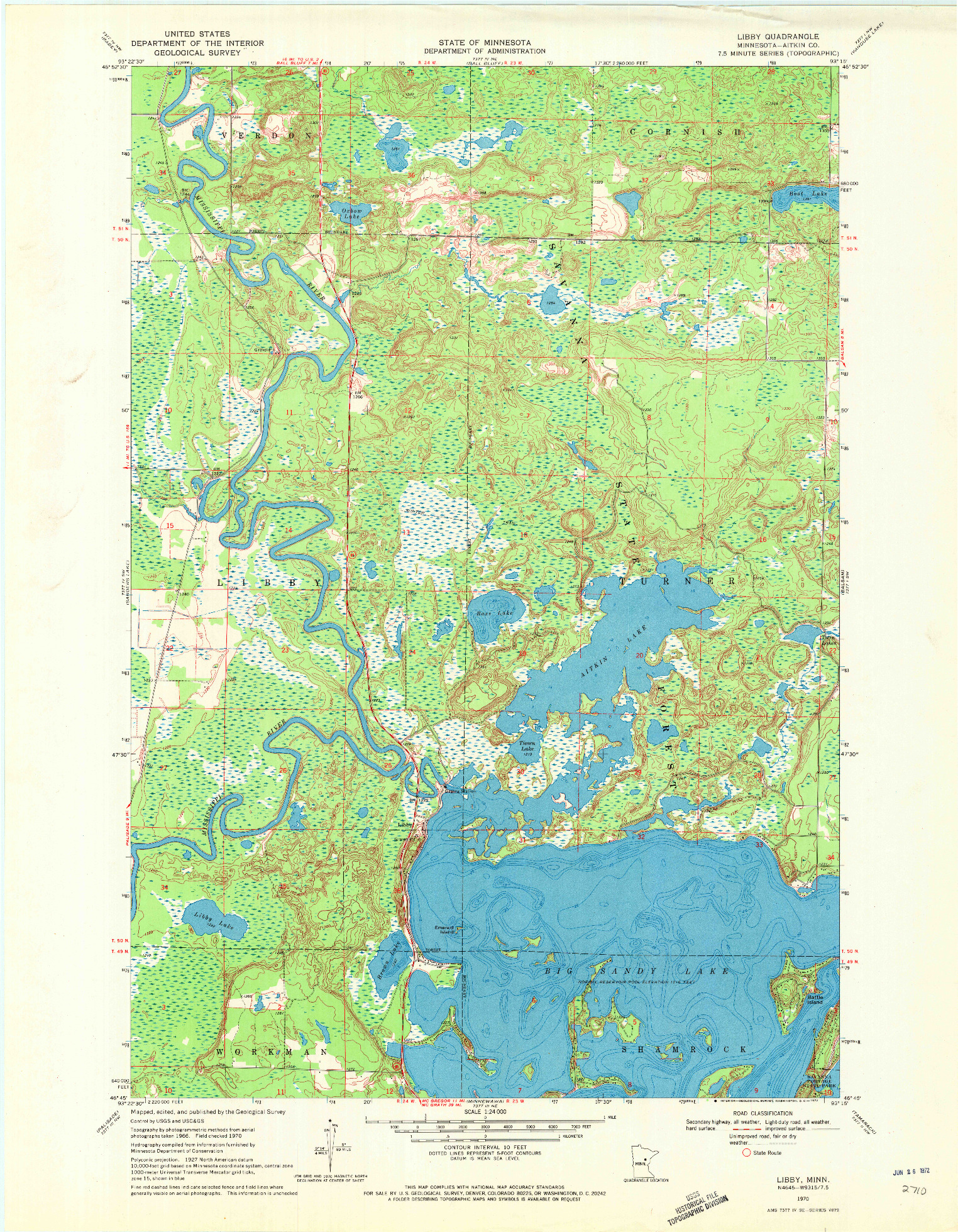 USGS 1:24000-SCALE QUADRANGLE FOR LIBBY, MN 1970