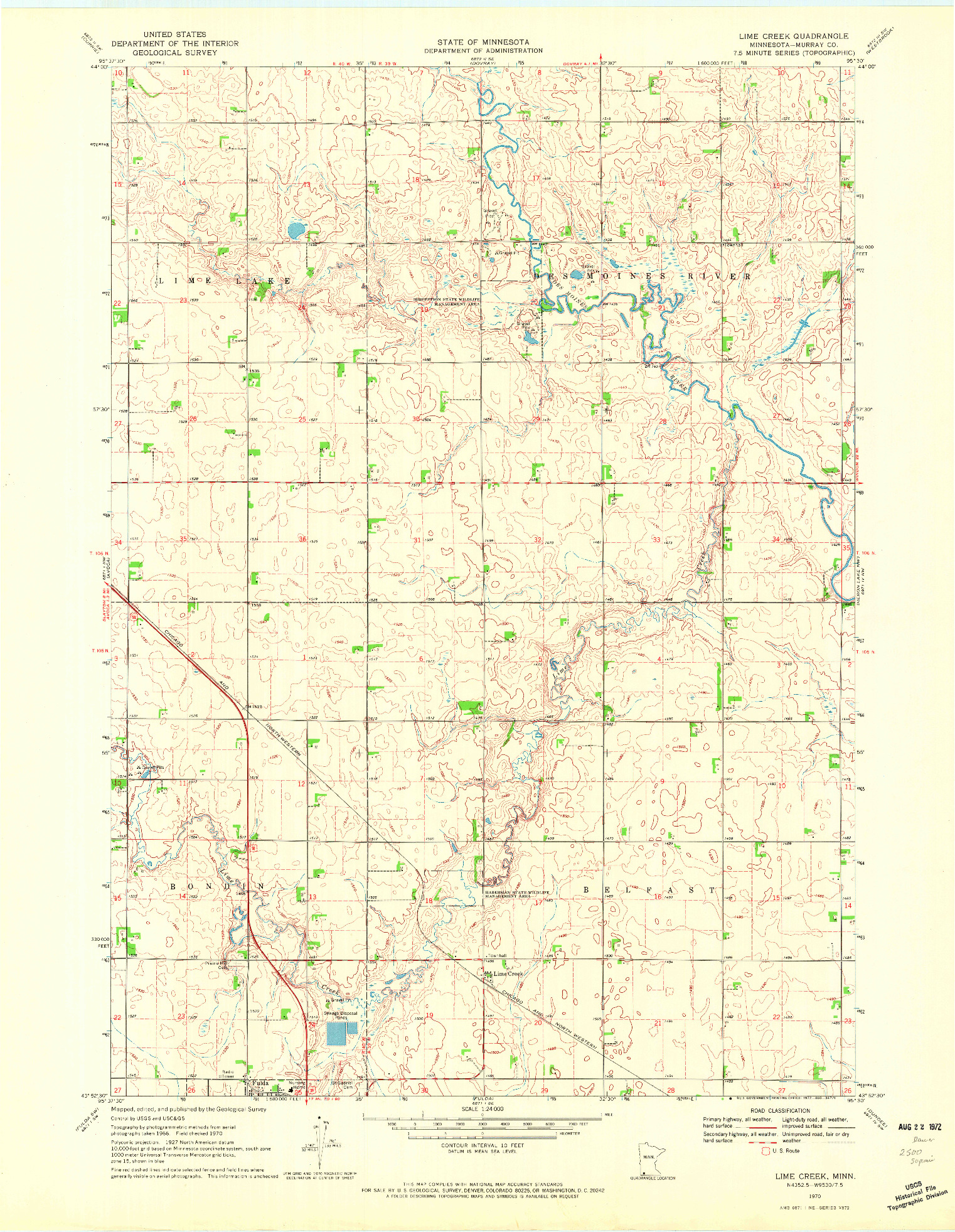 USGS 1:24000-SCALE QUADRANGLE FOR LIME CREEK, MN 1970